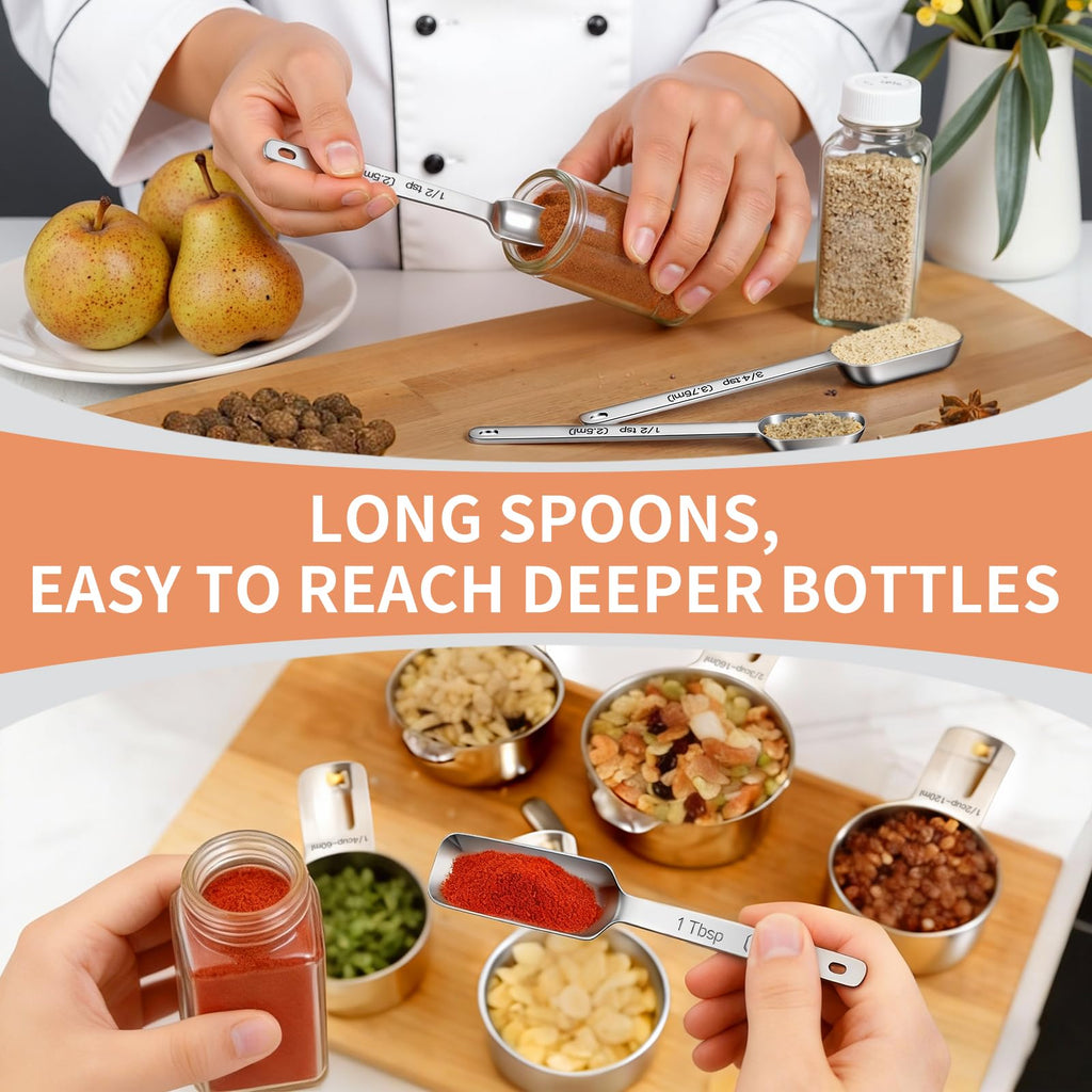 Measuring Cups and Spoons Set of 20, 7 Stainless Steel Nesting Measuring Cups, 1 + Leveler and 5 Mini Measuring Spoons, Measuring Spoons and Cups for Cooking and Baking