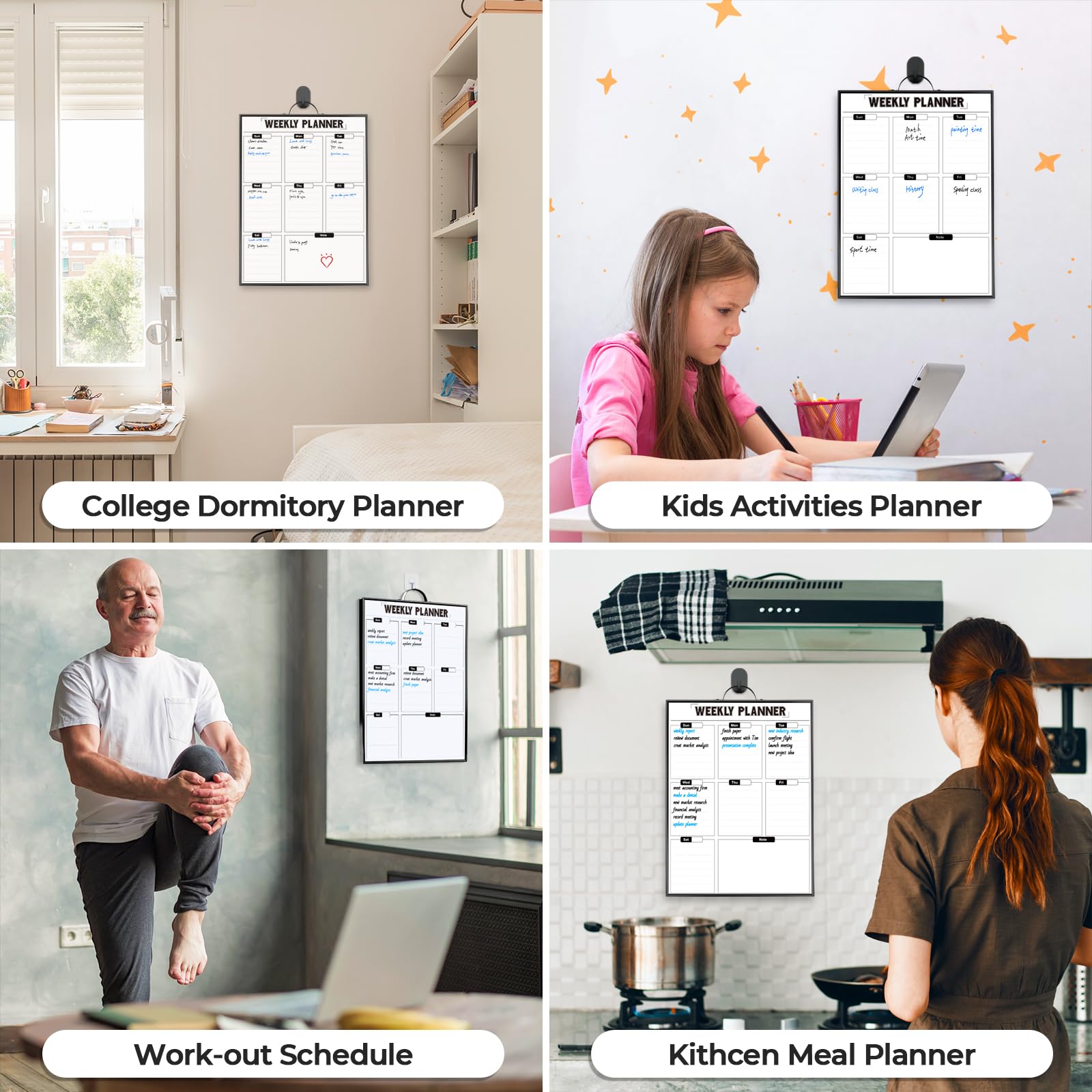 Sliandtelly Weekly Planner Dry Erase Calendar for Wall Hanging, 16"x12" Aluminum Frame Whiteboard Calendar with Handle, Portable White Board as Office to Do List, Meal Planner for Home Kitchen