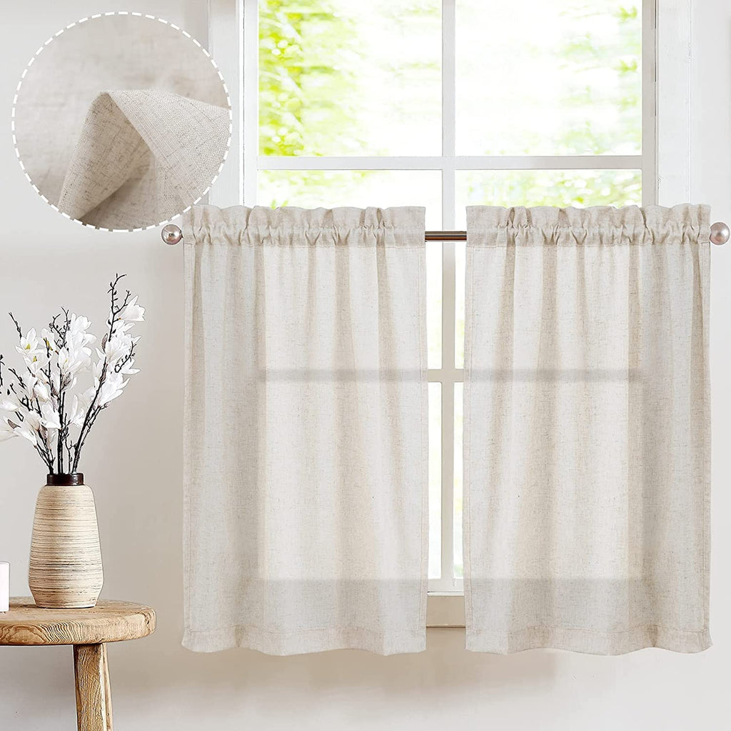 JINCHAN Tier Curtains Linen Textured Small Cafe Curtain Long Curtains for Kitchen Window Treatment Set 24 Inches 2 Panels Crude