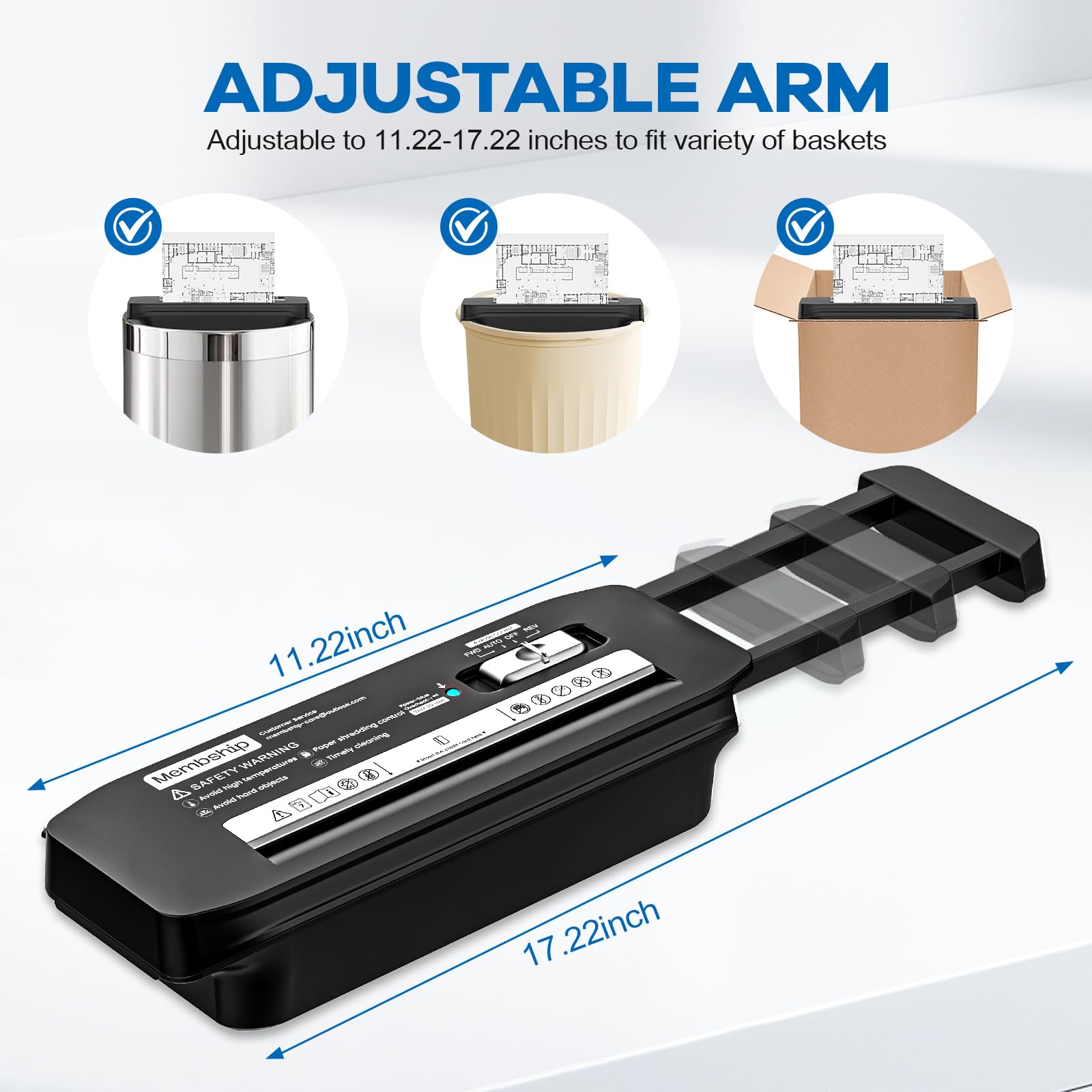 Membship Paper Shredder for Home and Office Use, 7 Sheet Strip Cut Small Paper Shredder Without Basket for Home Office, Portable Shredder Extendable Arm Design with Overheat Protection,Jam Proof