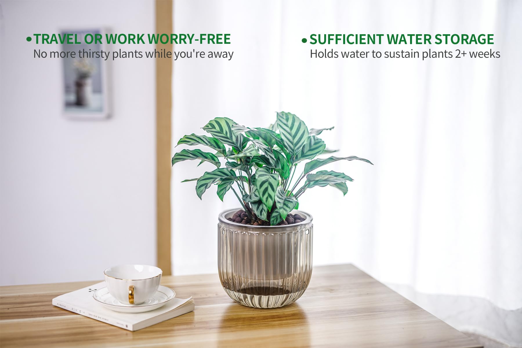 Melphoe 2 Pack Self Watering Hanging Planters Indoor Flower Pots, 6.5 Inch Outdoor Hanging Plant Pot Basket, Plant Hanger with 3Hooks Drainage Holes for Garden Home (Gray)