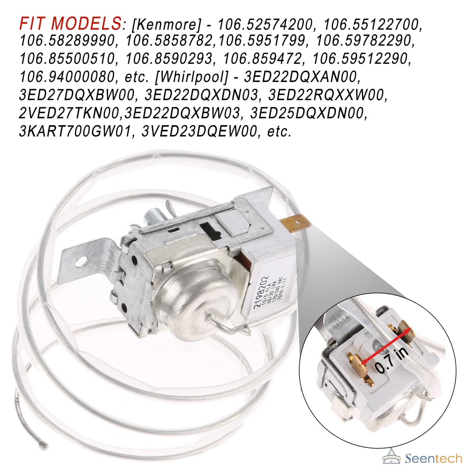 2198202 Refrigerator Cold Control Thermostat by Seentech Easy to Install - Exact Fit for Whirlpool,Kenmore Refrigerator - Replaces Part Numbers: WP2198202 2161284 2198201 PS11739232 AP6006166