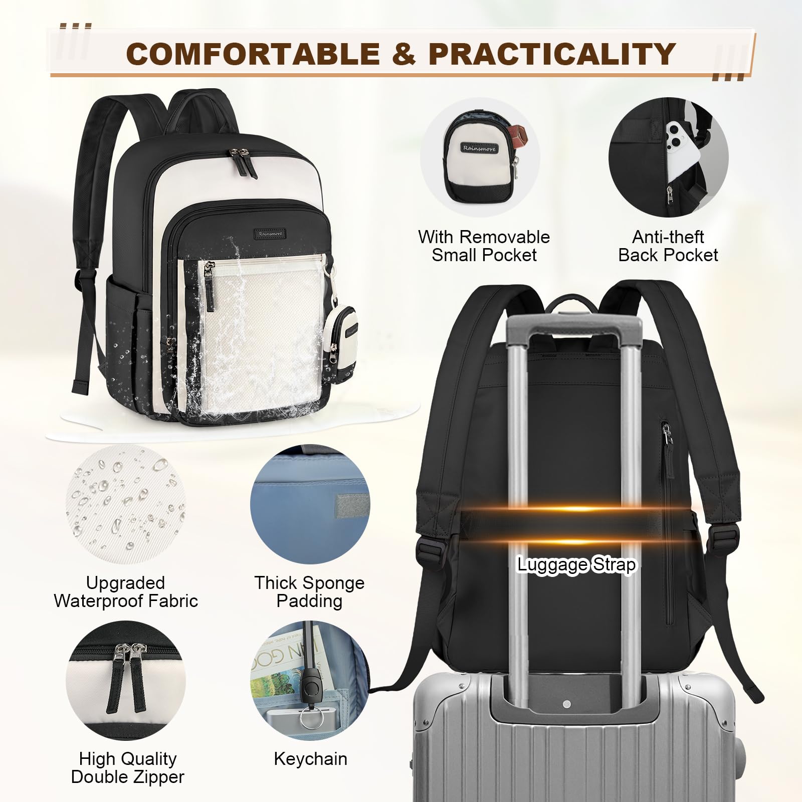 Backpack for Women 15.6 Inch Travel Laptop Backpack Waterproof School Backpack Lightweight Carry on Backpack for Business College, Black