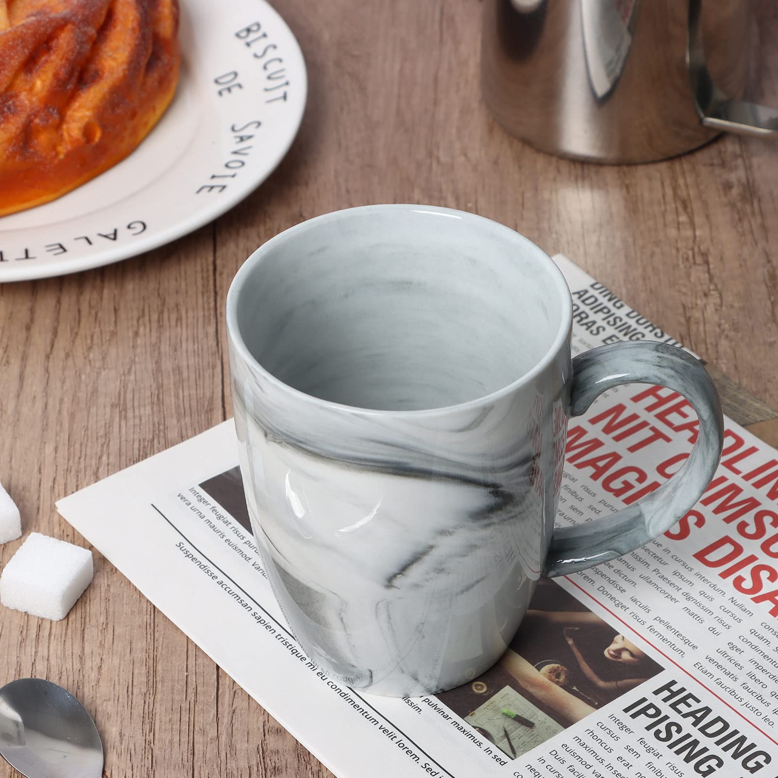 14 OZ Unique Coffee Mugs, Smilatte M067 Novelty Marble Ceramic Cup for Home and Office, Microwave Dishwasher Safe, Set of 4, Gray