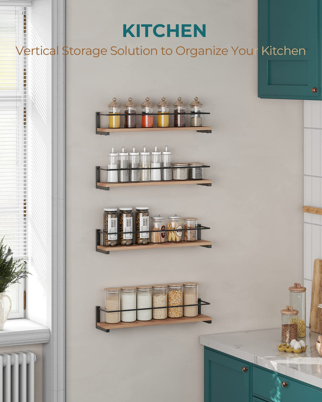 OROPY Wood Spice Racks Wall Mounted, Rustic Hanging Spice Storage Organizer, Kitchen Wall Spice Rack, 2 Pack