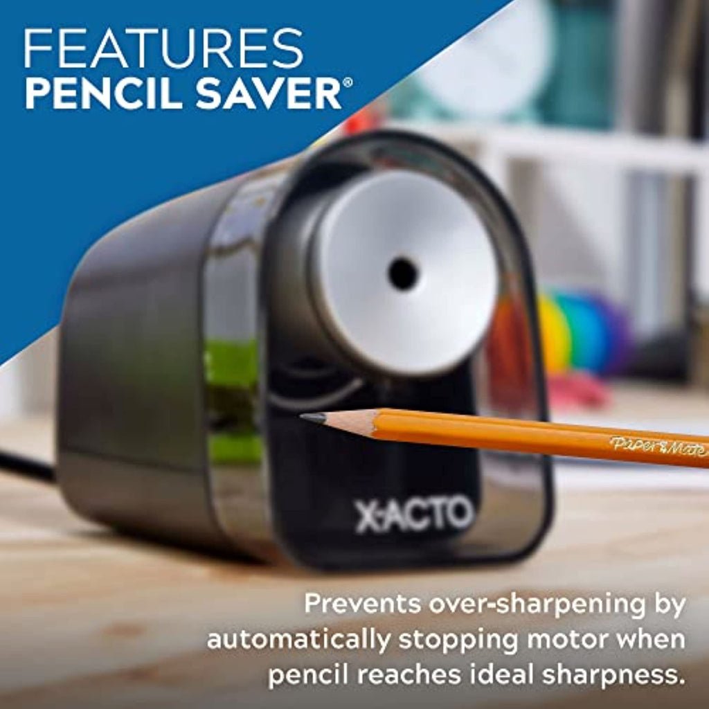 X-ACTO Pencil Sharpener, XLR Electric Pencil Sharpener, Pencil Saver, SafeStart Motor, Black, 1 Count