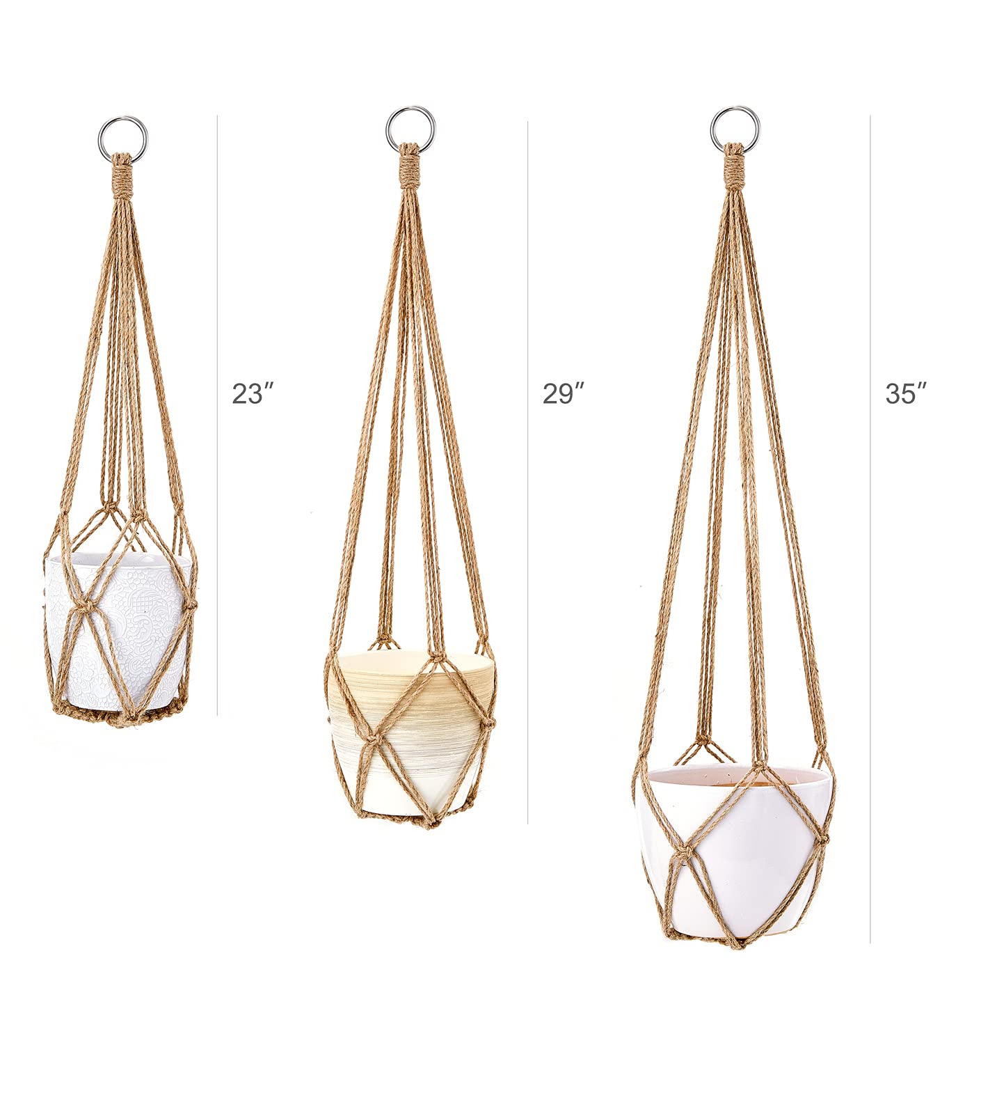 Dahey Macrame Plant Hanger Set of 3 with Hooks Indoor Hanging Planter Basket 35"/29"/23" Handmade Woven Cotton Rope Flower Pot Crochet Plant Holder Stand for Boho Home Decor No Tassels,Brown
