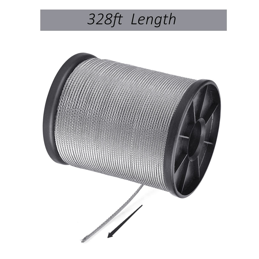 Little World 1/16 Wire Rope, 304 Stainless Steel Wire Cable, 7x7 Strand Core, 328FT Length Aircraft Cable, 368 lbs Breaking Strength with 100 Pcs Aluminum Crimping Sleeves