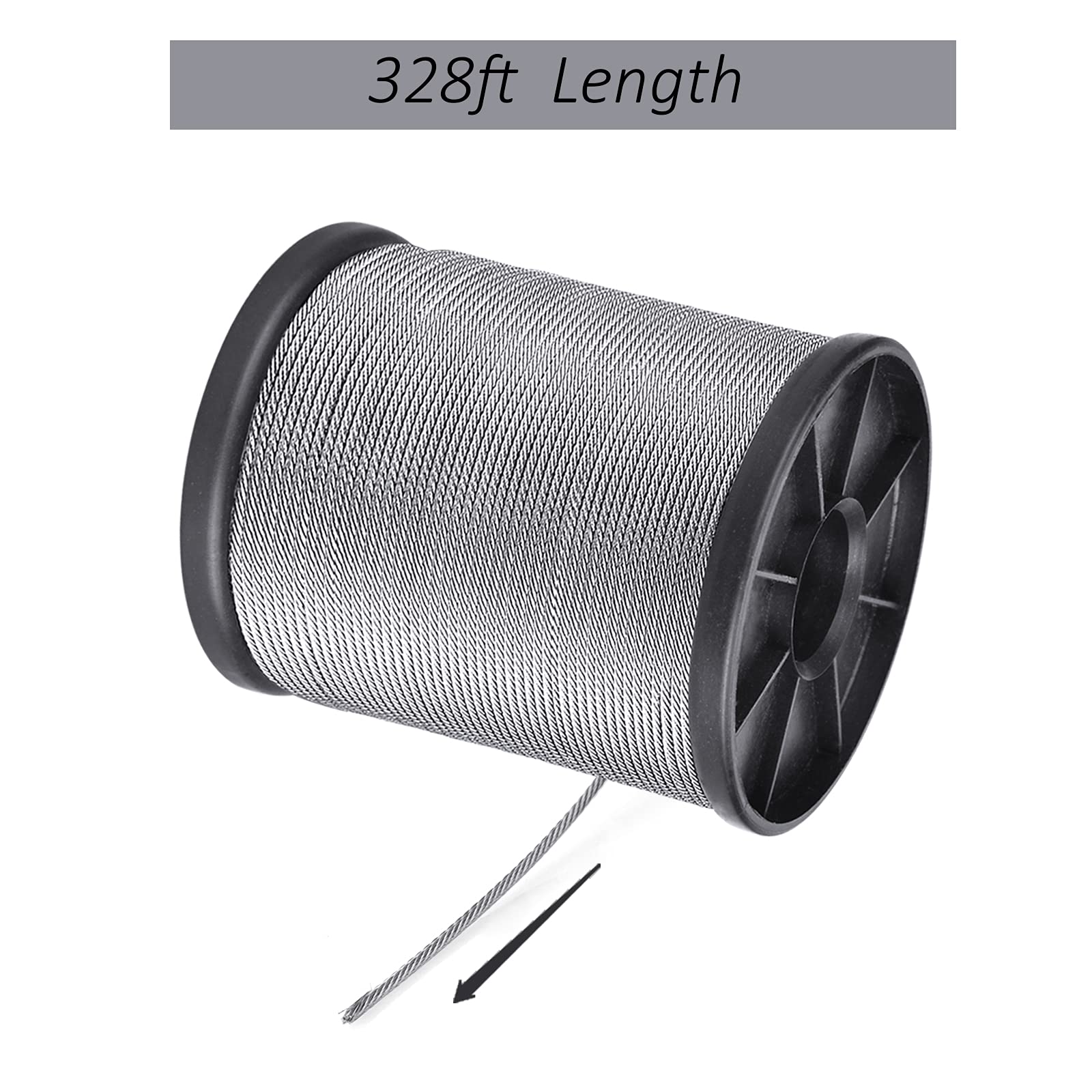 Little World 1/16 Wire Rope, 304 Stainless Steel Wire Cable, 7x7 Strand Core, 328FT Length Aircraft Cable, 368 lbs Breaking Strength with 100 Pcs Aluminum Crimping Sleeves