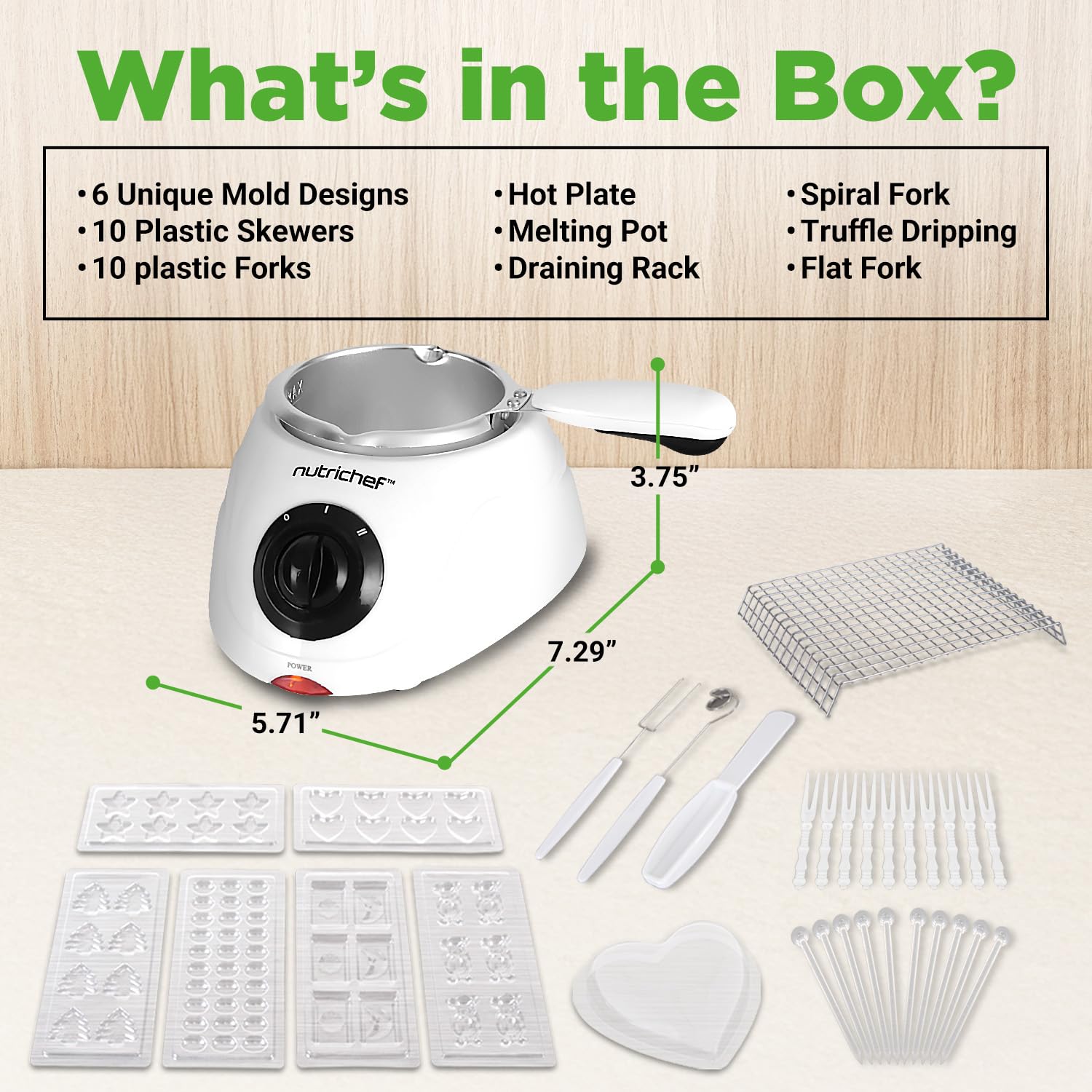 NutriChef Electric Fondue Pot | 25W Chocolate Melting Warmer | 8.8 Oz Capacity | Keep Warm Dipping Function & Removable Pot | Perfect for Melting Chocolate, Butter & Cheese | White