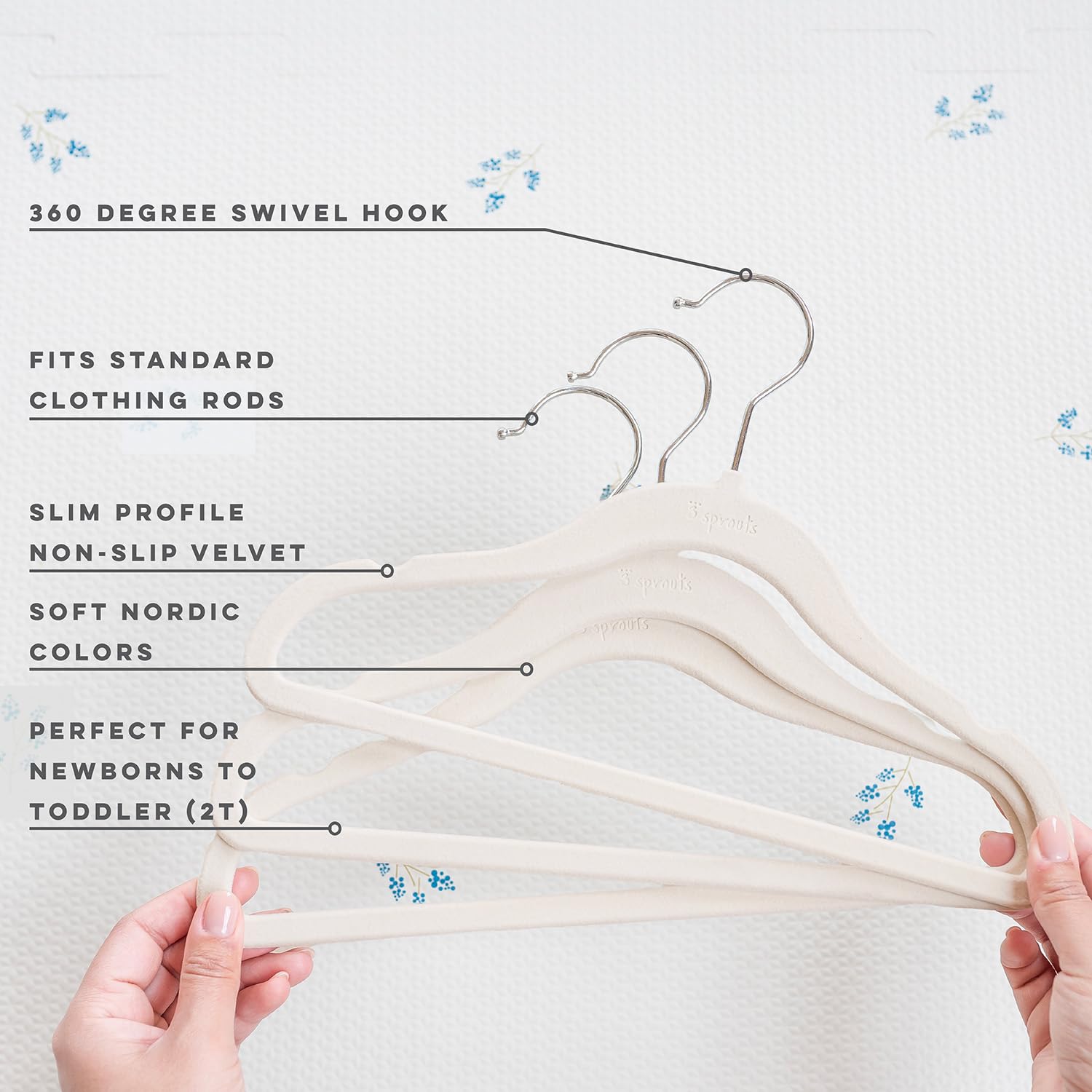 3 Sprouts Velvet Baby Hangers - Non-Slip, Infant & Toddler Velvet Hangers - Slim Kids Hangers & Baby Clothes Hangers, Cintres Pour Bébé (Cream)