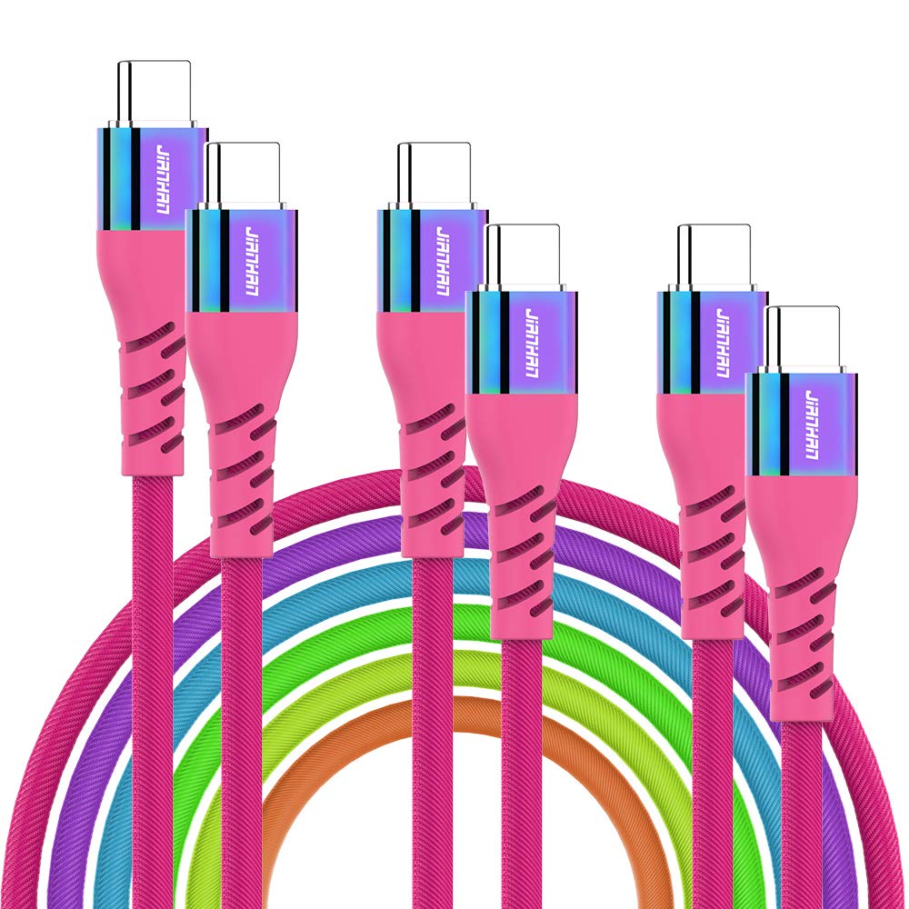 Type C to Type C Cable,JianHan 3-Pack [10ft+6.6ft+3.3ft] 60W Colourful Braided USB C to USB C Cable for iPad Pro,Samsung Galaxy S20 S20+ S20 Ultra Note 20 10 Plus A80,Google Pixel,MacBook Air/Pro