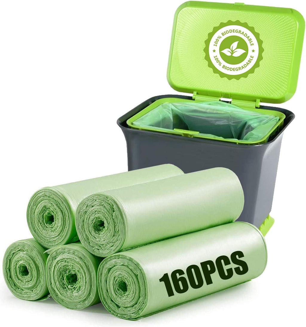 Aoriyar 1.2 Gallon Small Trash Bags, 160 Counts Biodegradable Bin Liners Garbage Bags, Thickened Mini Compostable Degradable Recycling Bags for Kitchen, Bathroom, Office (Green)