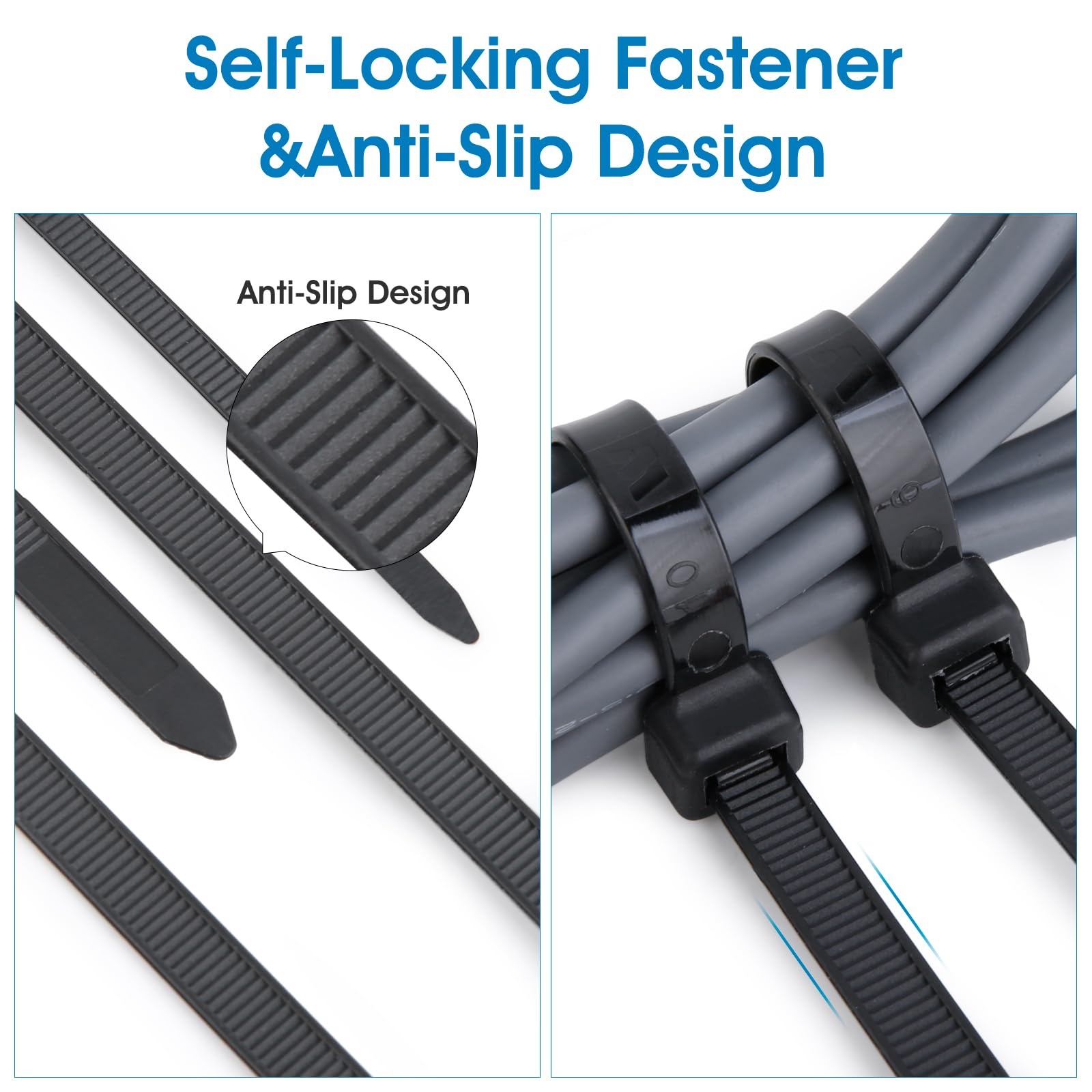 1000 Pack Zip Ties, 8 inch Cable Ties Black, Long Plastic Tie Wraps, Tensile Strength 40lbs, Cable Management Self-Locking Heavy Duty Nylon Wire Ties UV Resistant for Outdoor and Indoor