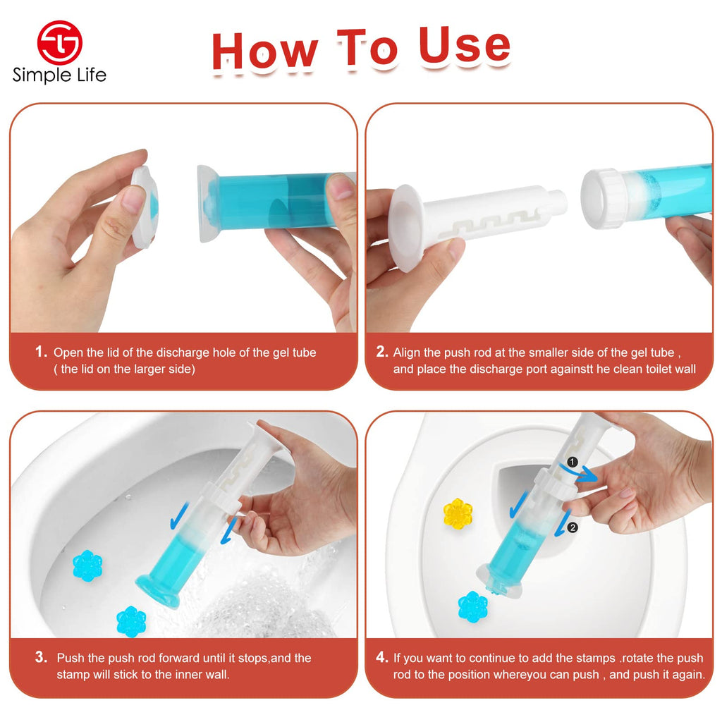 Simple Life Fresh Flower Stamp Toilet Gels, Variety Pack, Stops Limescale and Stains with Air Freshening Scent, Deodorizing Clean (32 Count (Pack of 1), Blue & Yellow)