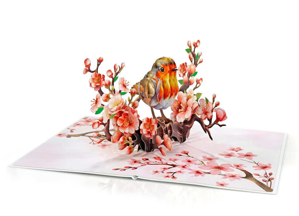 CUTPOPUP Mothers Day Pop Up Card for Mom, 3D Robin Bird Cherry Blossom Greeting Card, Birthday Card for Mom, Grandma, Wife, Floral Card for Women