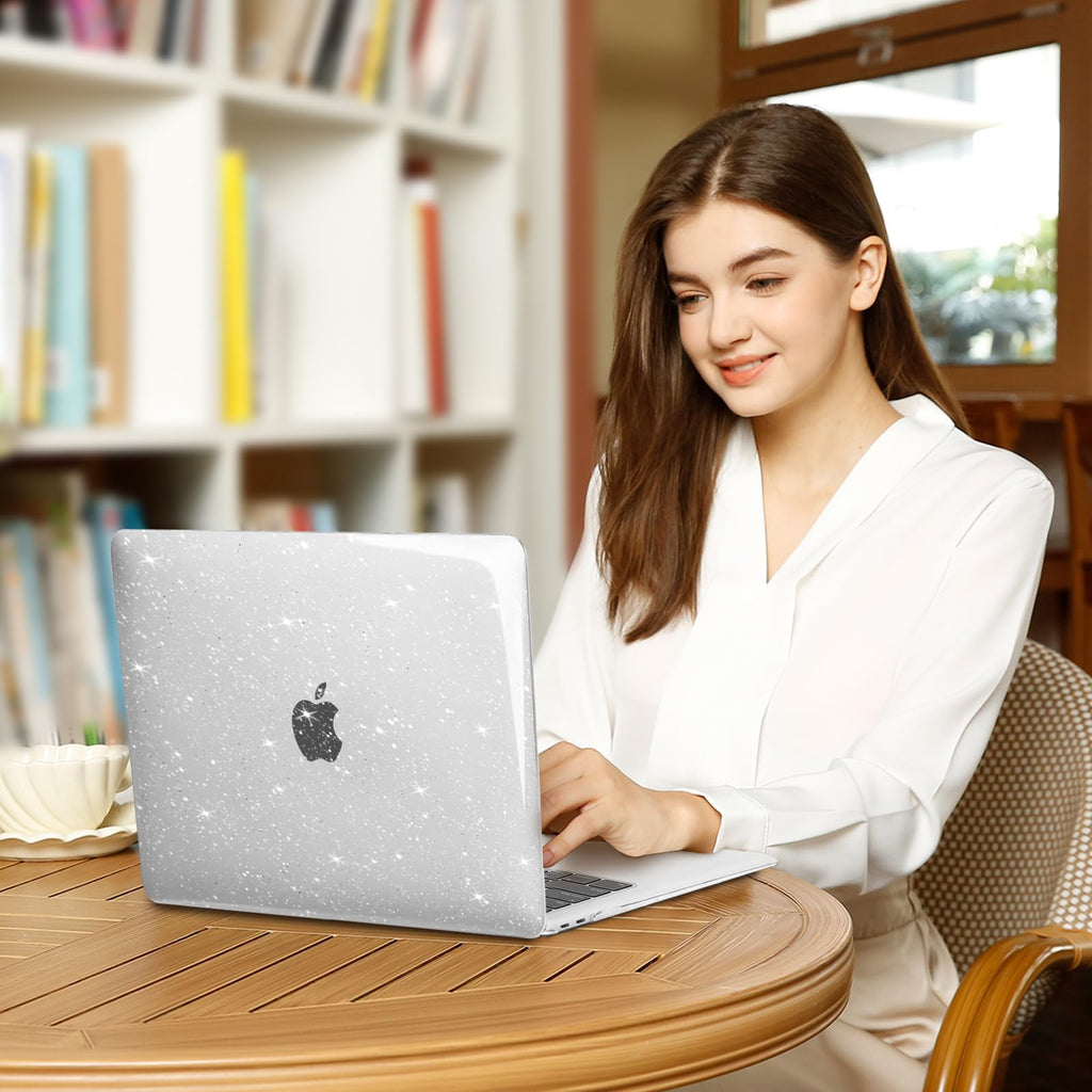 MOSISO Compatible with MacBook Air 13 inch Case 2022 2021 2020 2019 2018 A2337 M1 A2179 A1932, Glitter Plastic Hard Shell&Keyboard Cover&Screen Film&Storage Bag for MacBook Air 13 inch, Transparent
