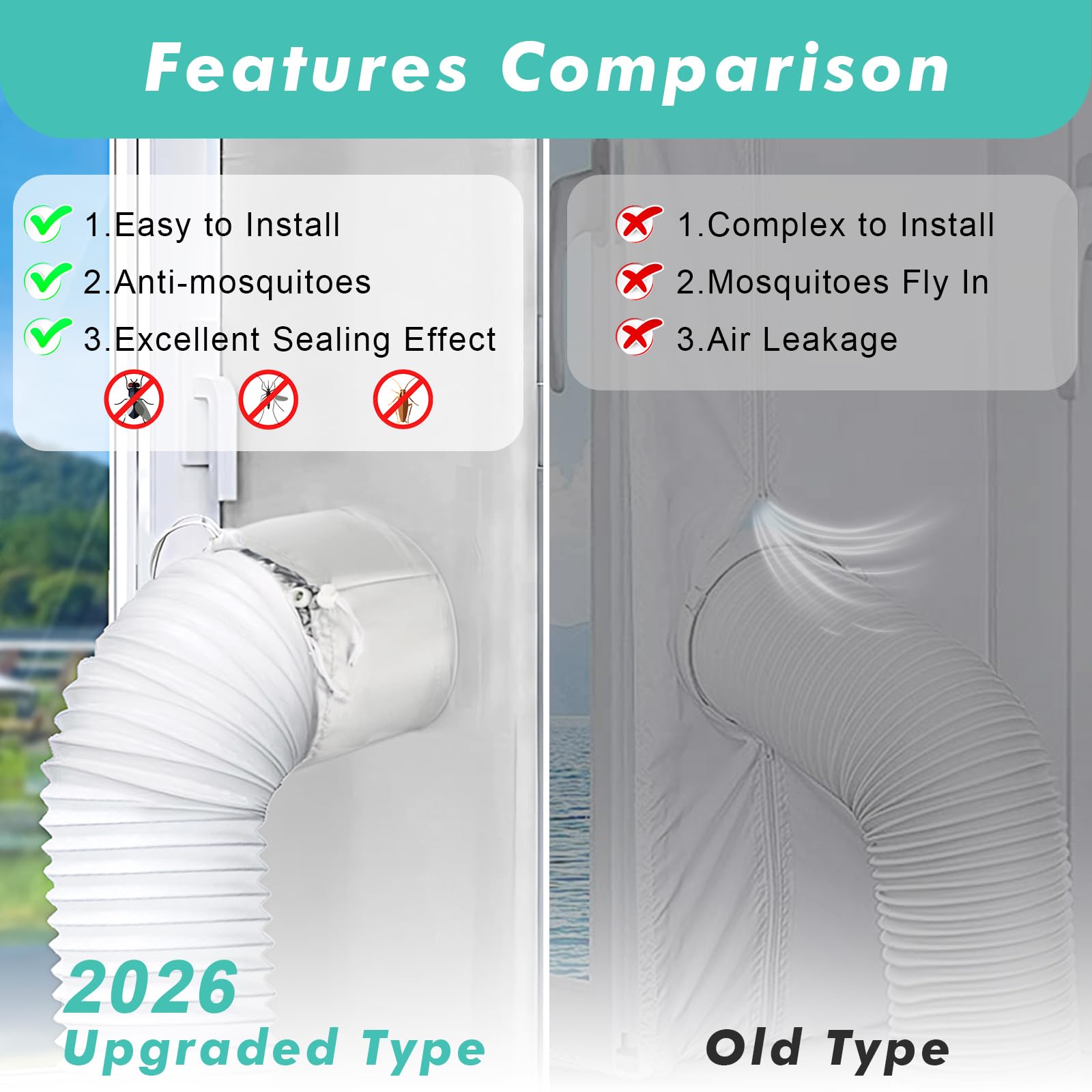 Fohil 400CM (157") Portable AC Window Seal Kit, Window Vent Seal Kit for Portable Air Conditioner Dryer, Waterproof Full Sealing A/C Vent Sealing Cloth for Push Out Windows