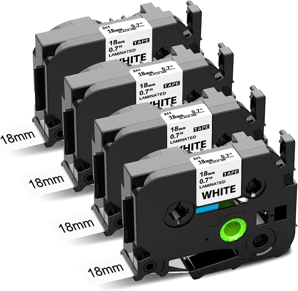 4 Pack TZe-241 TZe241 Label Tape 18mm Compatible with Brother P-Touch TZe Tape 18mm 0.7" TZ-241 Laminated White, Tz Tape 18mm Work for Brother P-Touch Label Maker PT-D400 D410 D600 1750 1800 2030