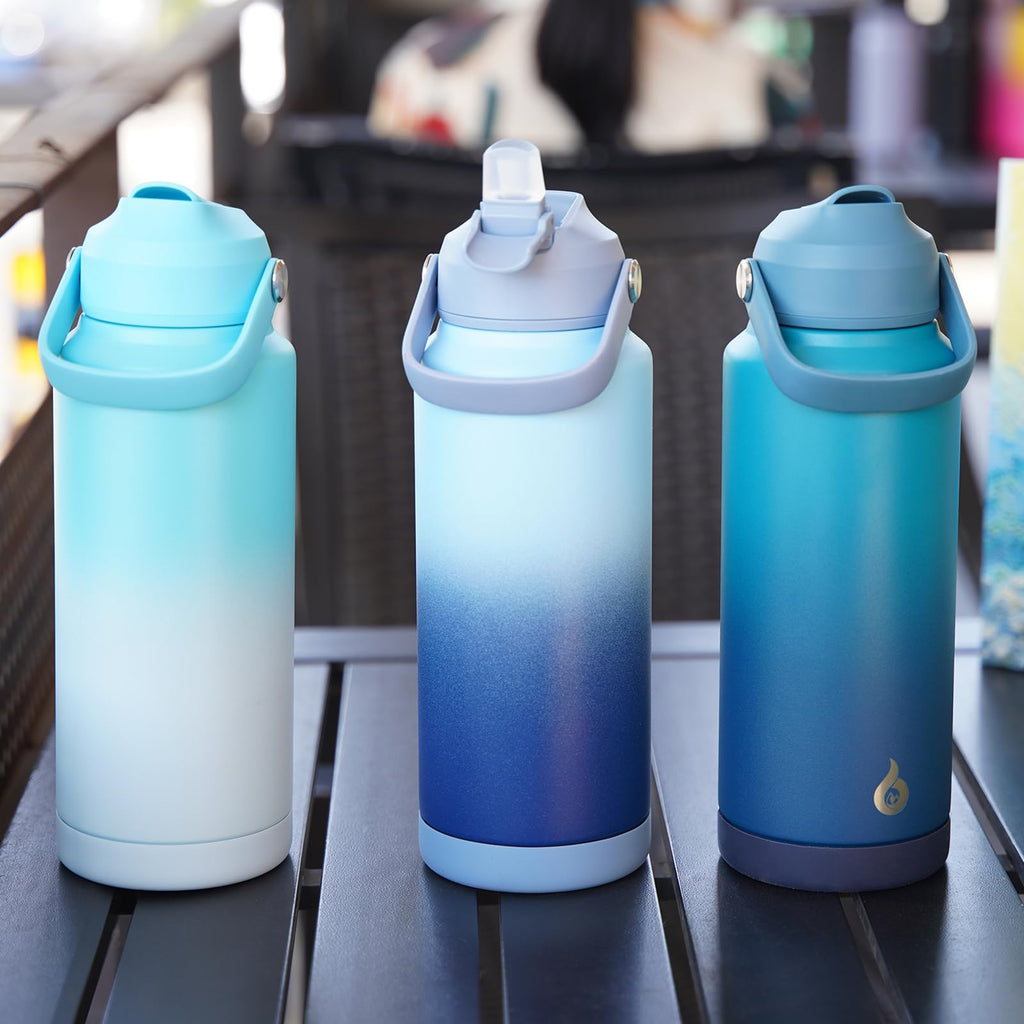 BJPKPK Insulated Water Bottle with Straw Lid, 18oz Thermo Water Bottles with Soft Nozzle, Flex Handle & Non-Slip Boot, BPA Free Leak Proof Stainless Steel Metal Thermo, Tumblers, Cups,Sky