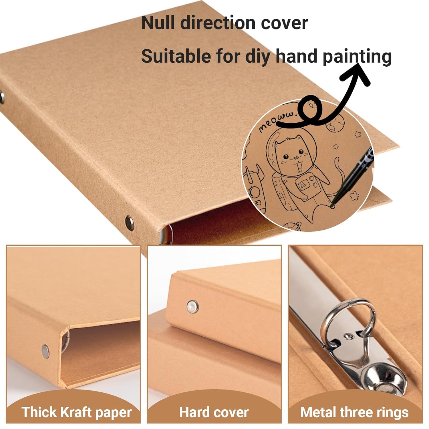 A4 Kraft Binder 3-Holds Round Ring Binder 2 Pack, Durable Binding Hard Cover Protector for Journal, Notebook, Inserted Sheets & Refill Paper, Holds 200 Sheets Capacity (A4 Size)
