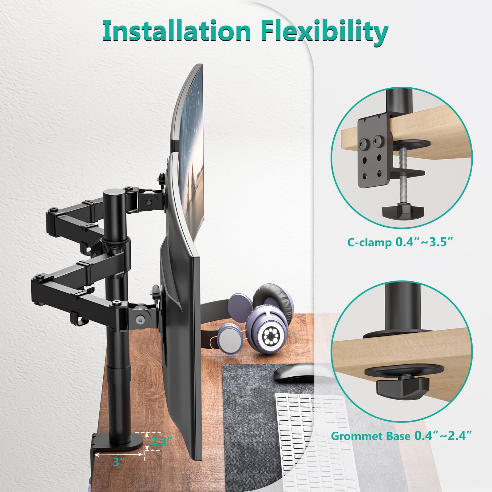 WALI Dual Monitor Arm for 13-27 inch Screens, Monitor Arms for 2 Monitors Holds up to 22 lbs Each, Fully Adjustable Dual Monitor Mount with Swivel Tilt Rotation, 75x75/100x100mm (M002), Black