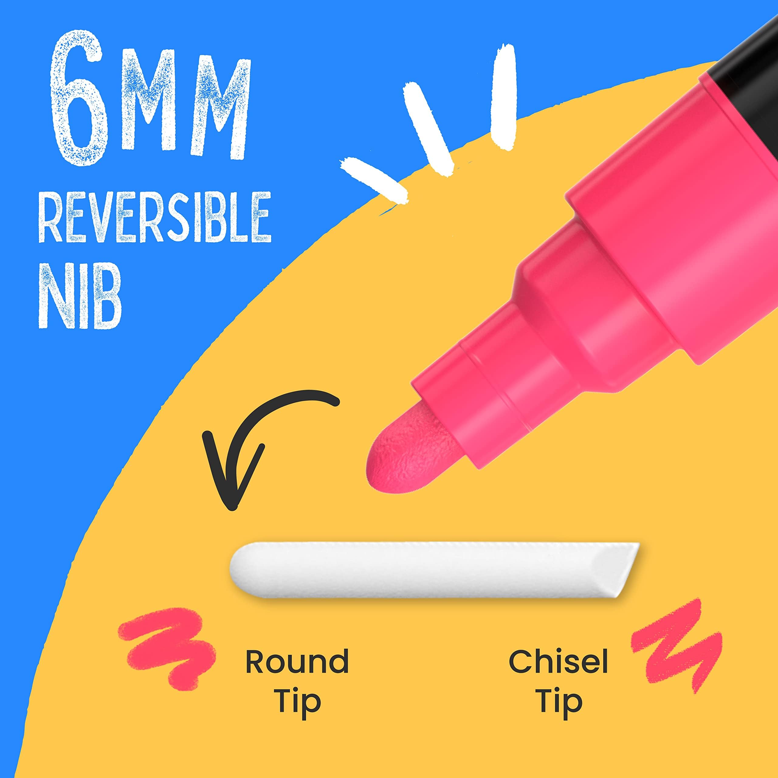 Chalk Markers & Metallic Colors (Pack of 21) Neon Chalk Pens - For Chalkboard, Blackboards, Window, Labels, Bistro, Glass - Wet Wipe Erasable - 6mm Reversible Bullet & Chisel Tip