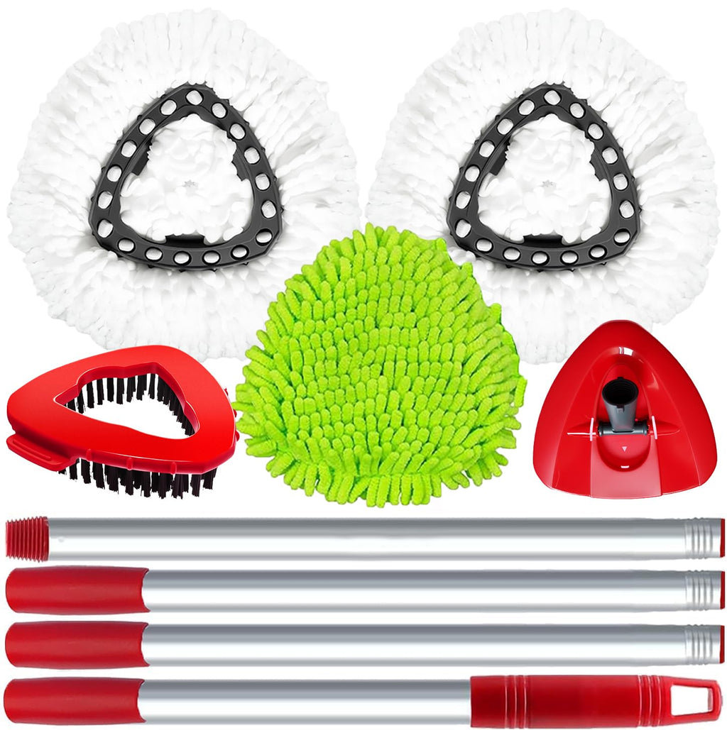 Spin Mop Set Compatible with Vileda EasyWring 1-Tank System,3 Pcs Mop Refills Machine Washable Mops Heads,1 Scrub Brush,1 Base,1 Set Handle Effective on All Floor Types