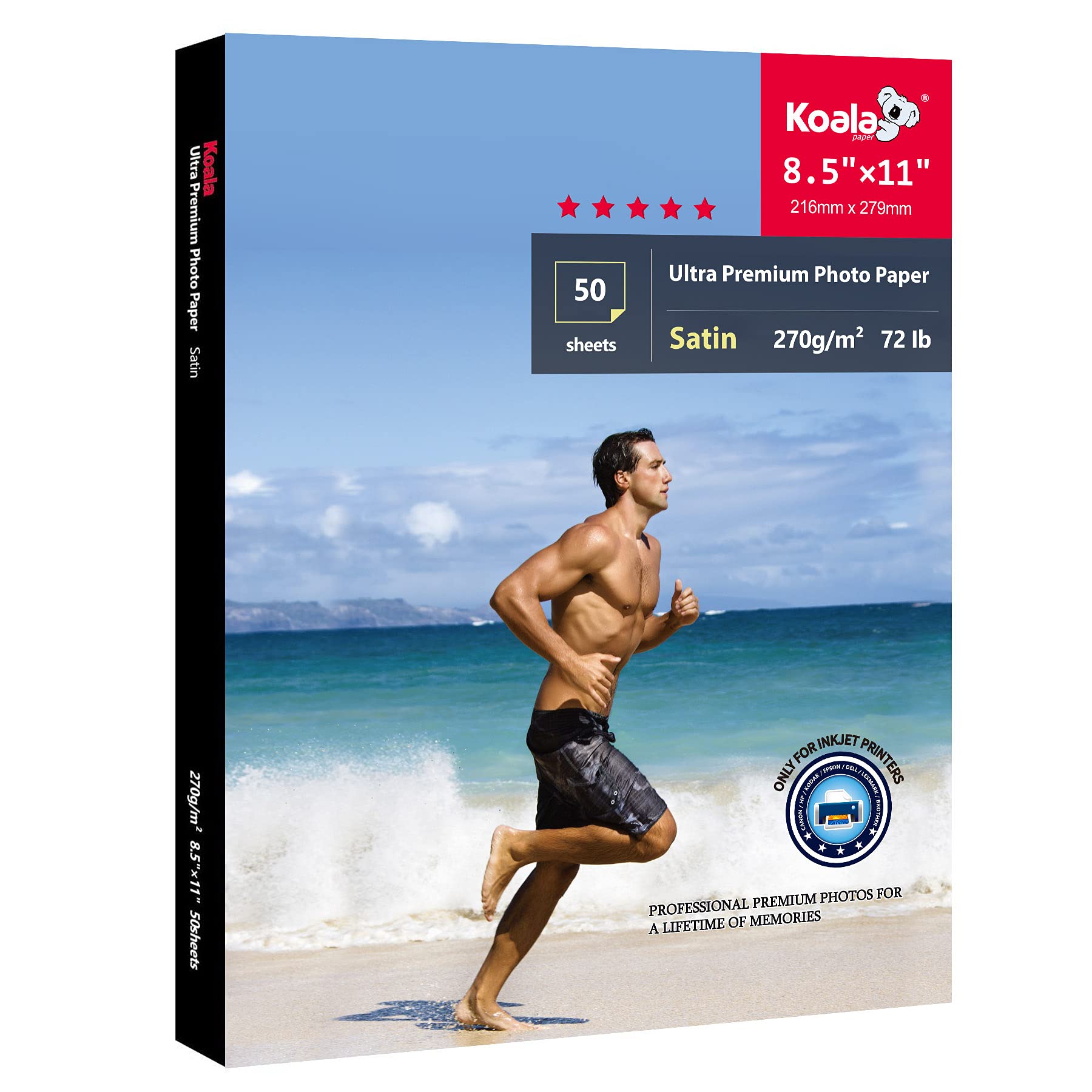 Koala Ultra Premium Photo Paper 8.5x11 inch Satin Heavyweight 72lb for Inkjet Printer 50 Sheets