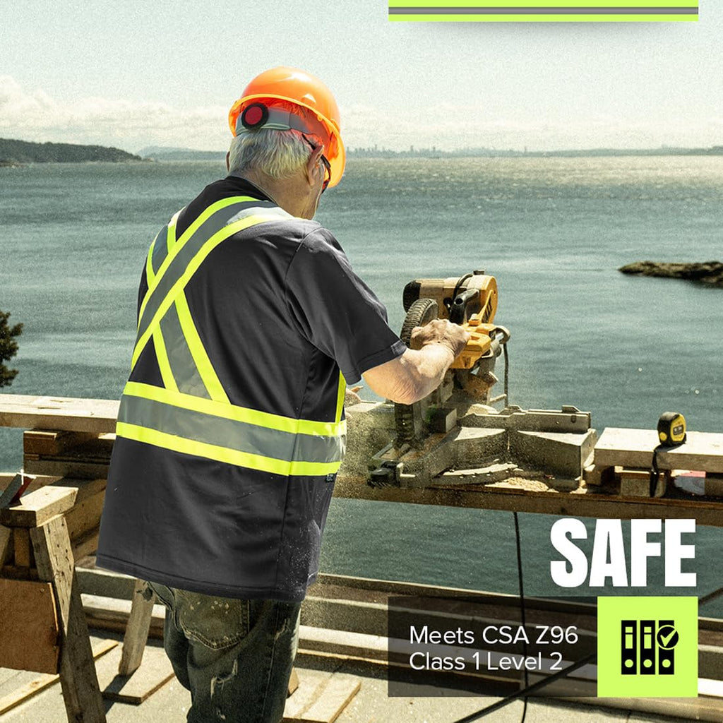 Pioneer Hi Vis Safety Shirt - Lightweight Moisture-Wicking Work T-Shirt With Reflective Tape - Class 1 - Black
