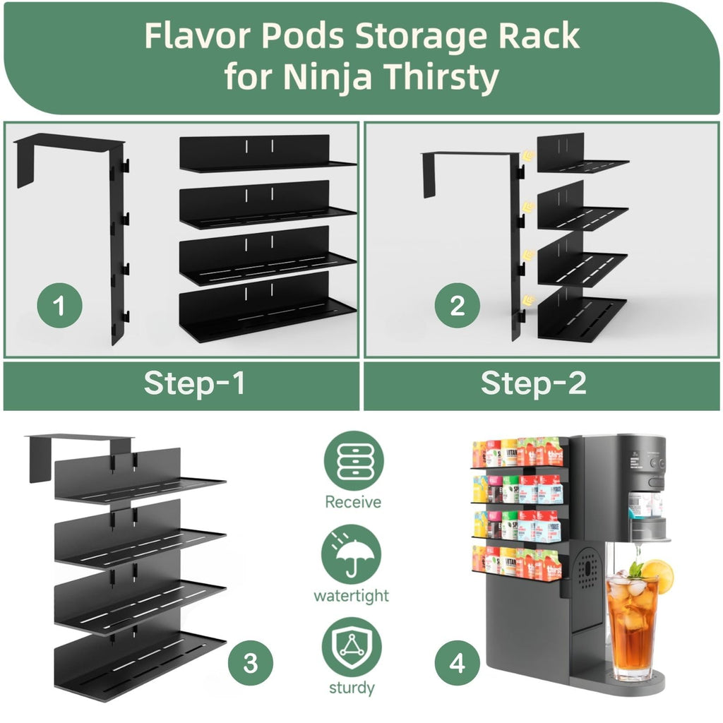 Flavor Pods Holder for Ninja Thirsti WC1001 Soda Maker, 20 Capacity Storage Rack for Ninja thirsty flavor pods, Compact & Durable Shelf for Ninja Thirsties Drink System Soda Machine (Shelf Only)