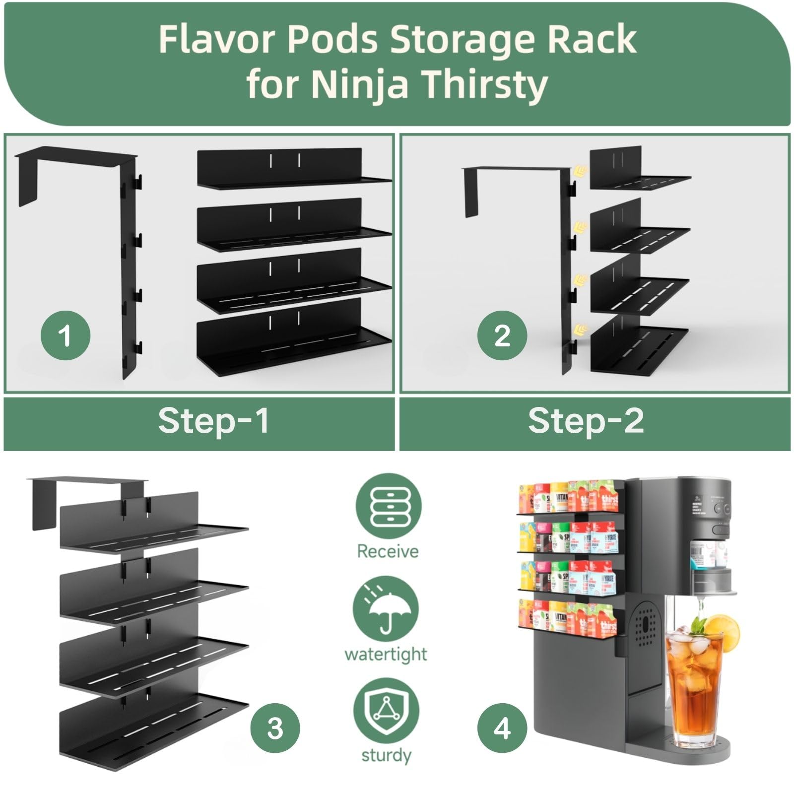 Flavor Pods Holder for Ninja Thirsti WC1001 Soda Maker, 20 Capacity Storage Rack for Ninja thirsty flavor pods, Compact & Durable Shelf for Ninja Thirsties Drink System Soda Machine (Shelf Only)