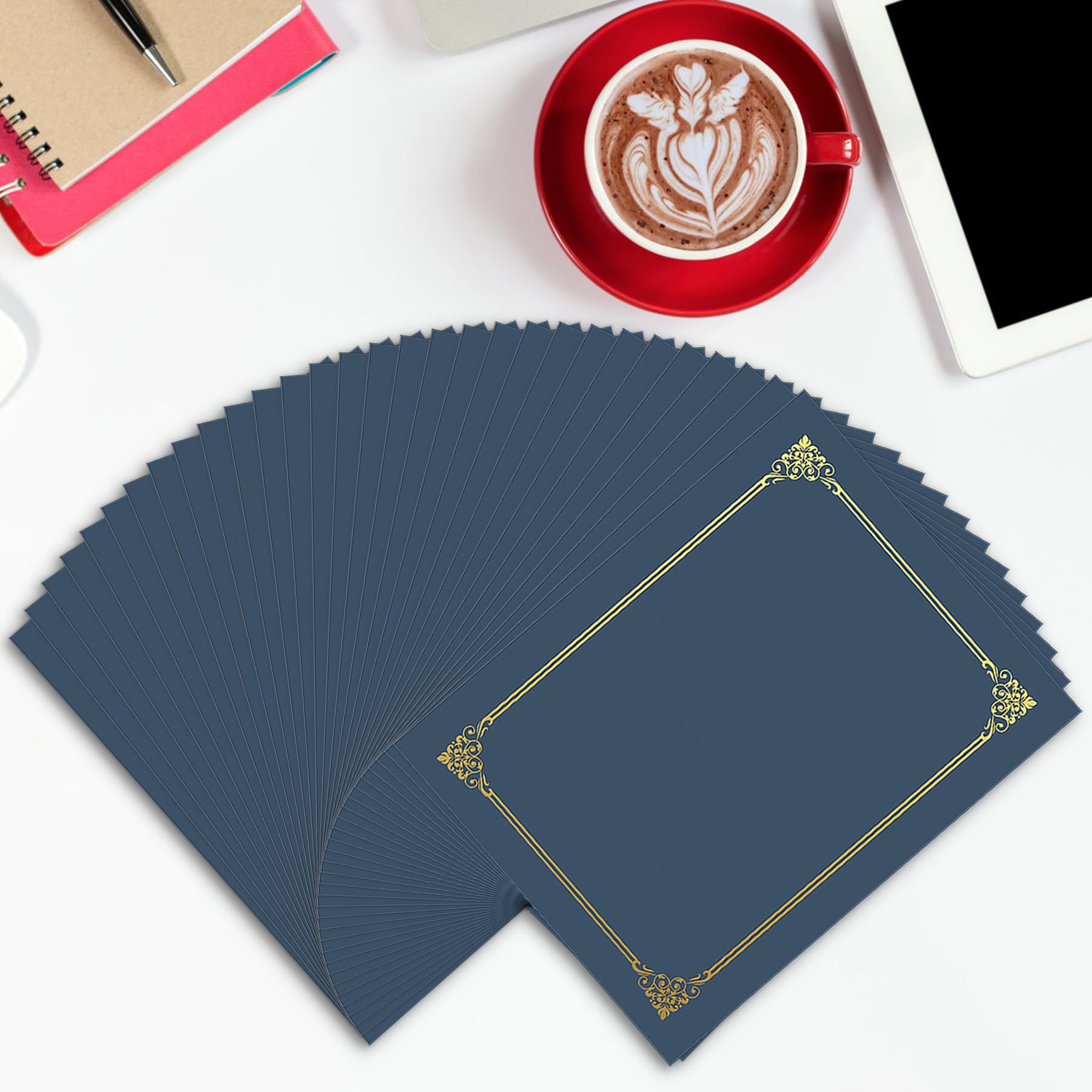 AKONEGE 50 Packs Certificate Holders, Navy Blue Diploma Holders, 350gsm, Certificate Covers with Gold Foil Border for Letter Size 8.5 x 11 Certificates, Cardstock, Award, Graduation, Document Papers