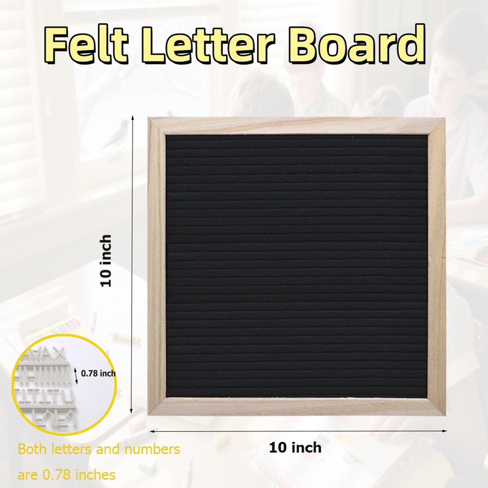 Felt Letter Board with 336 Letters Numbers & Symbols, First Day of School Board, 10x10 Inches, Changeable Message Board with Wooden Frame Wall Mount Hook (Black)