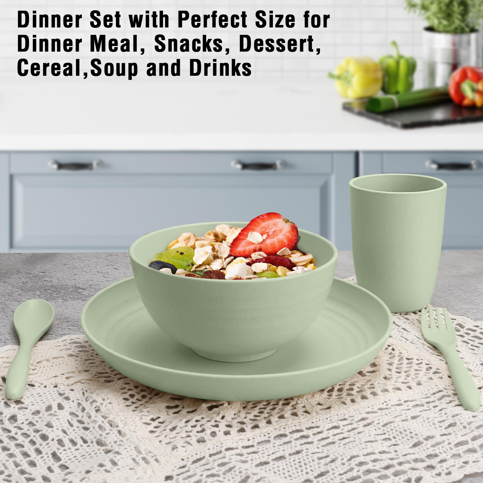 Shopwithgreen 20 PCS Wheat Straw Dinnerware Set Service for 4, Microwave & Dishwasher Safe Plates and Bowls Cups, Unbreakable Dishes Set with Forks & Spoons
