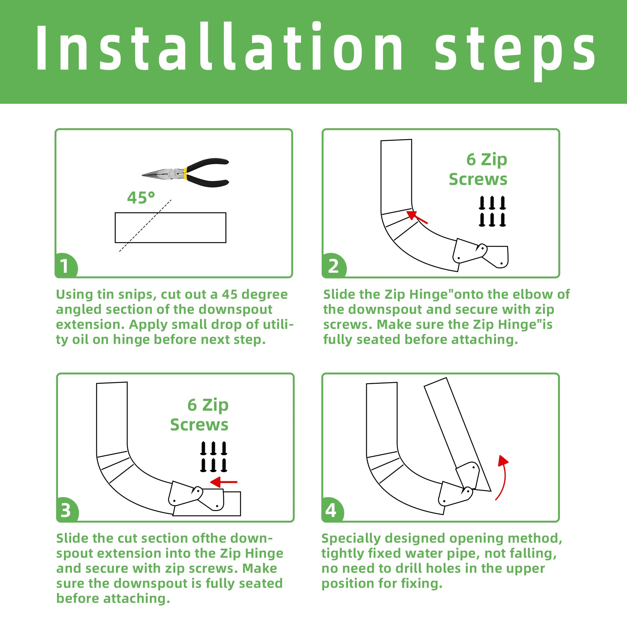 4Pcs Gutter Extension Hinge, Downspout Extension Flip-Up Hinge, Easy DIY Installation on Any Size Rectangle or Square Downspout (4)