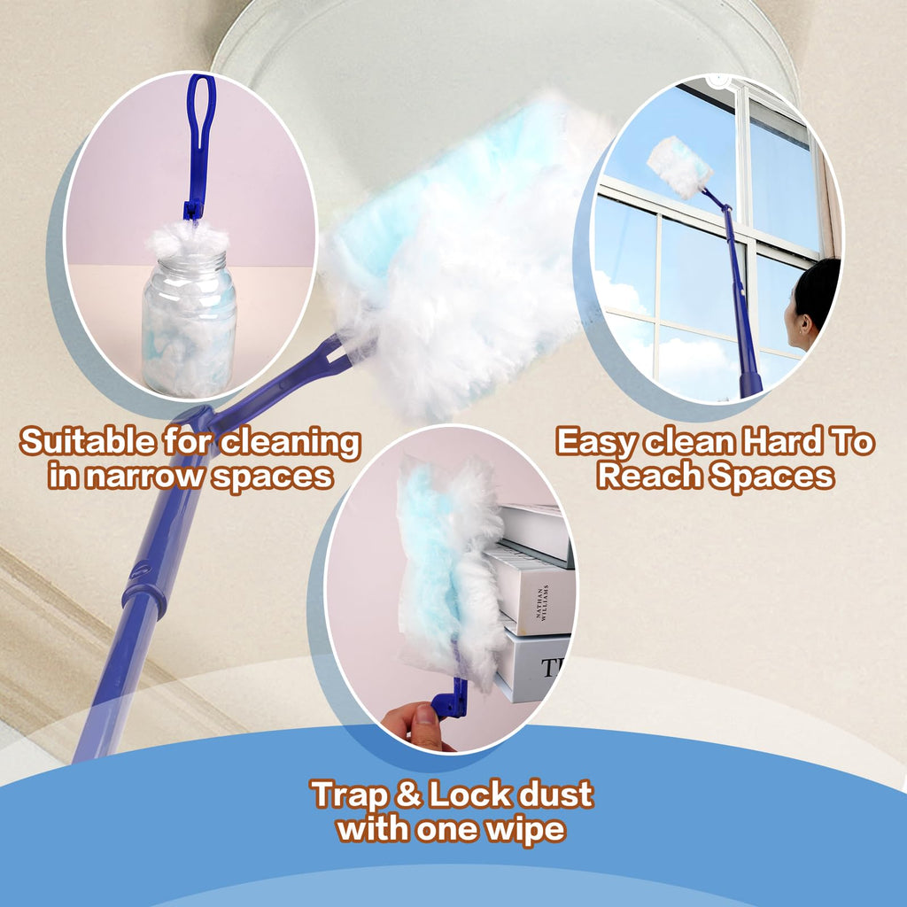 UKEENOR 180° Multi Surface Duster Refills Kit With Extender Handle (1 Long + 1 Short Handle + 15 Refills)
