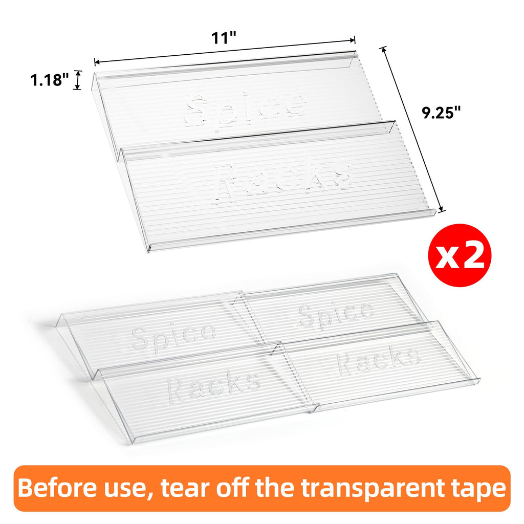 PanPanPal Spice Drawer Organizer, 2 Tier- 2 Pack Clear Acrylic Drawer Seasoning Organizer, Expandable From 11'' to 22'' Kitchen Spice Rack Organizers and Storage for Drawer (Jars not included)