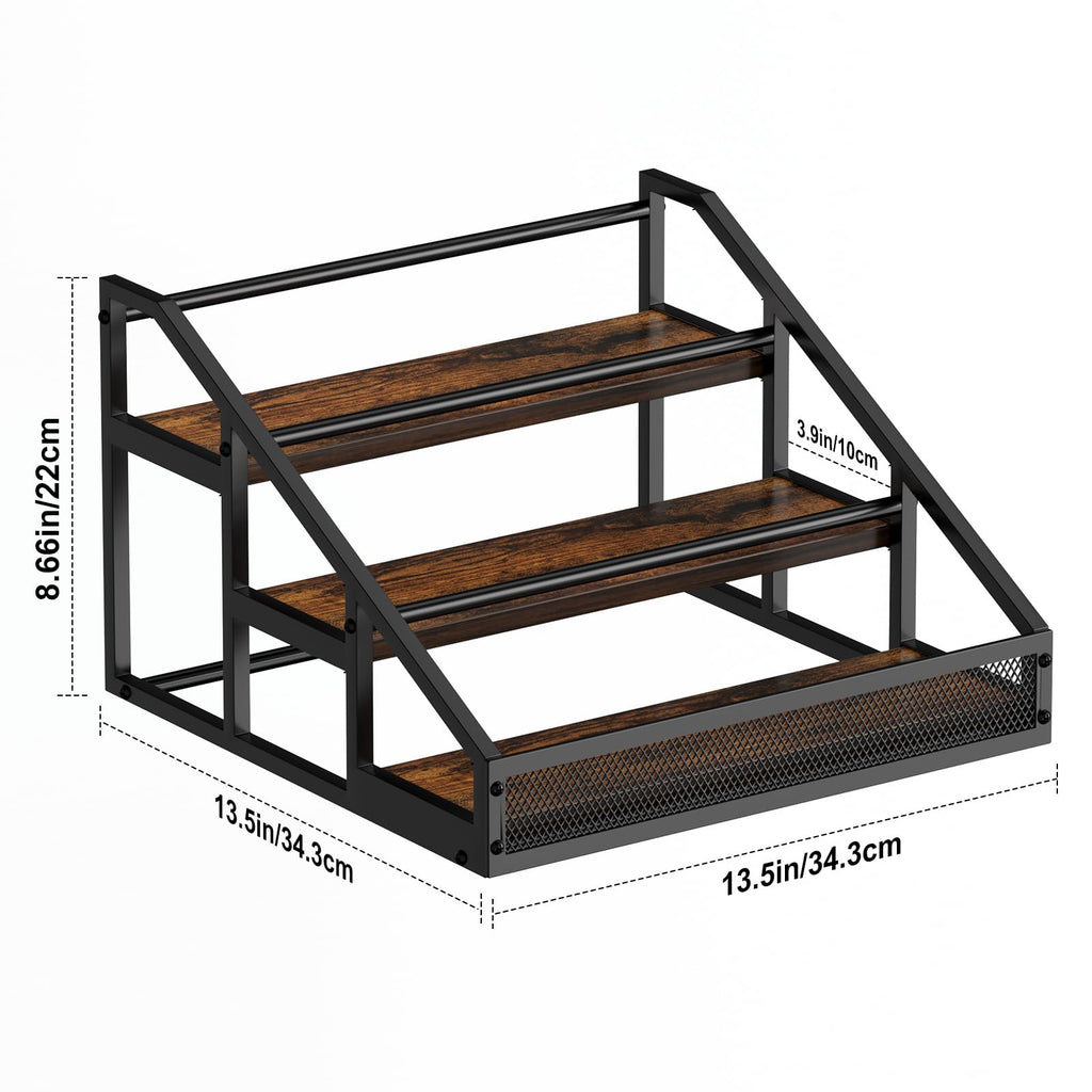 B4Life 3-Tier Liquor Bottle Display Shelf, Countertop Liquor Wine Rack, Bottle Storage Organizer for Whiskey and Spirits, Retro Bar Shelves and Shelf Stand, Mini Liquor Cabinet