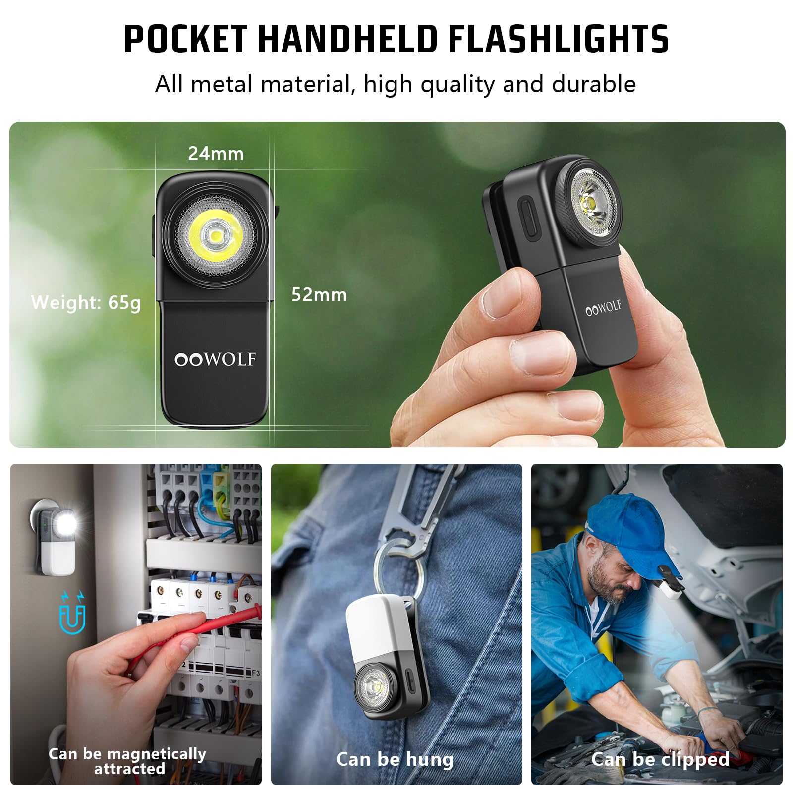 OOWOLF LED Flashlight Rechargeable Super Bright, EDC Flashlight with Flood, Red Light, Waterproof Pocket Light, Easy to Magnetic Attach and Clip-on for Hiking, Working and Daily Use, Camping Emergency