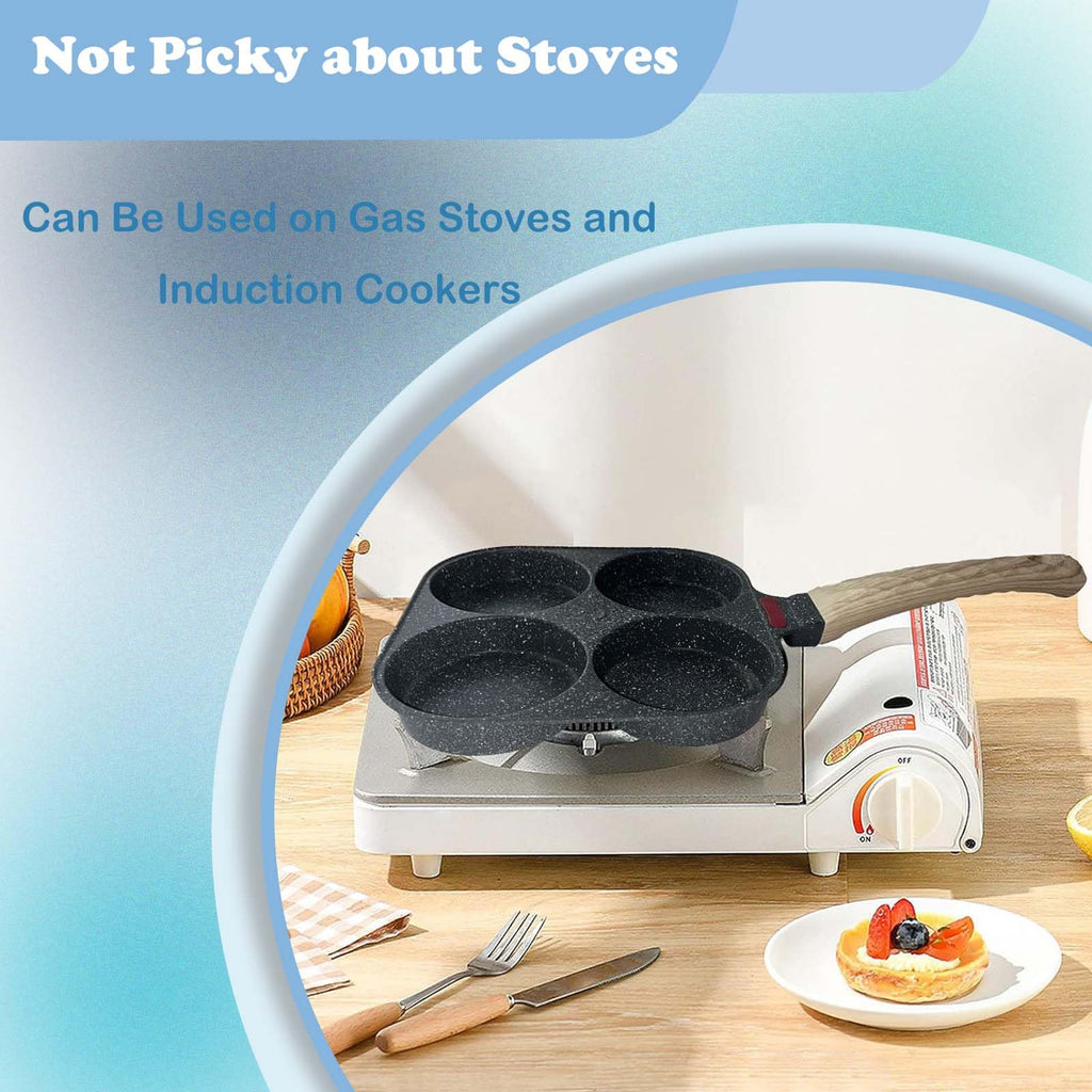 Qiliwiki Four-Hole Frying Pan - Nonstick Egg Pan and Omelette Pan with Hanging Hole Design for Easy Cleaning and Cooking Delicious Breakfasts! Perfect for Fried Eggs and Pancakes