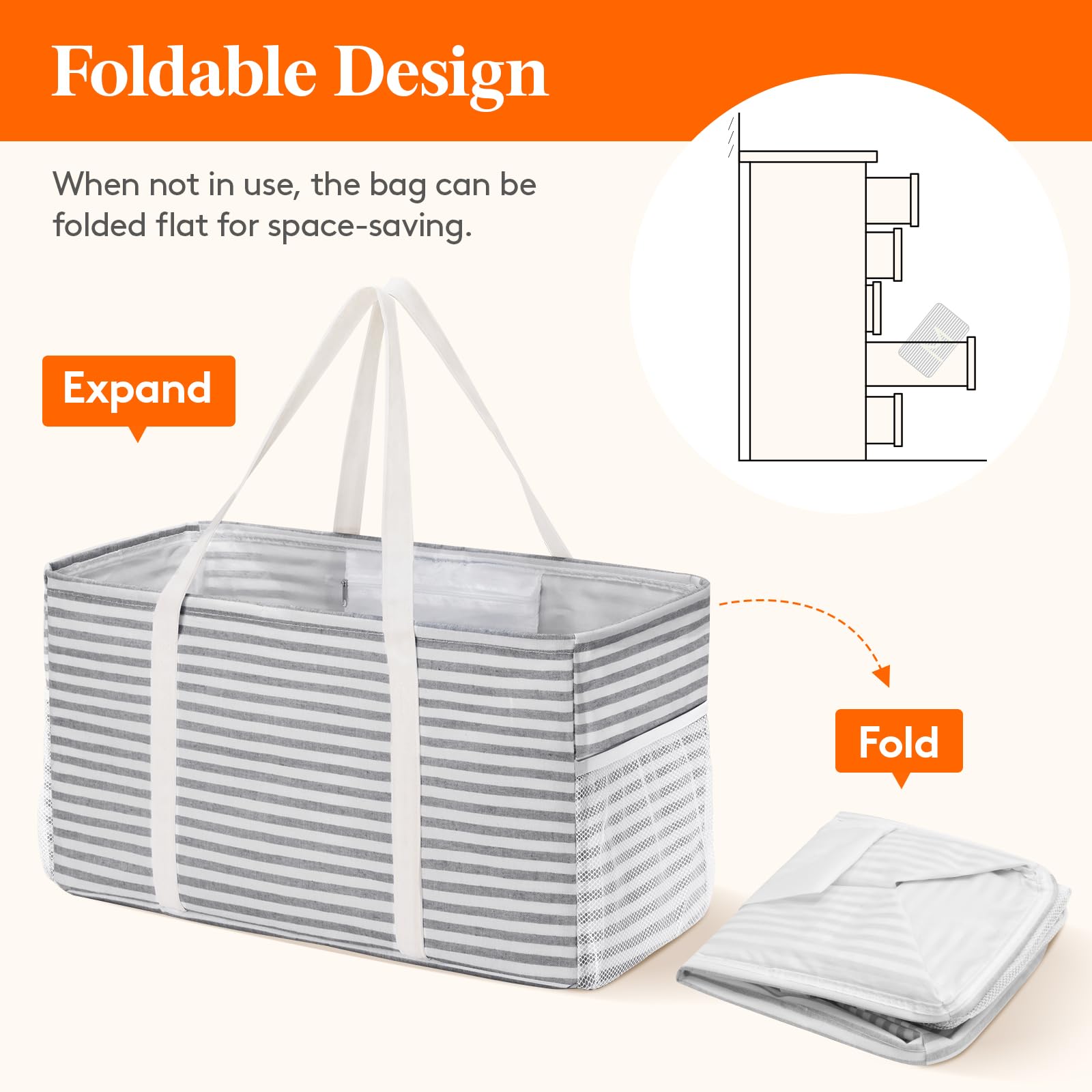 Lifewit 1 Pack Extra Large Grocery Bags, Standing Reusable shopping bags, Foldable Utility Heavy Duty Tote Bags, with Metal Wire Frame and Handles, for Storage, Picnics, Beach, Car, Camping, Grey