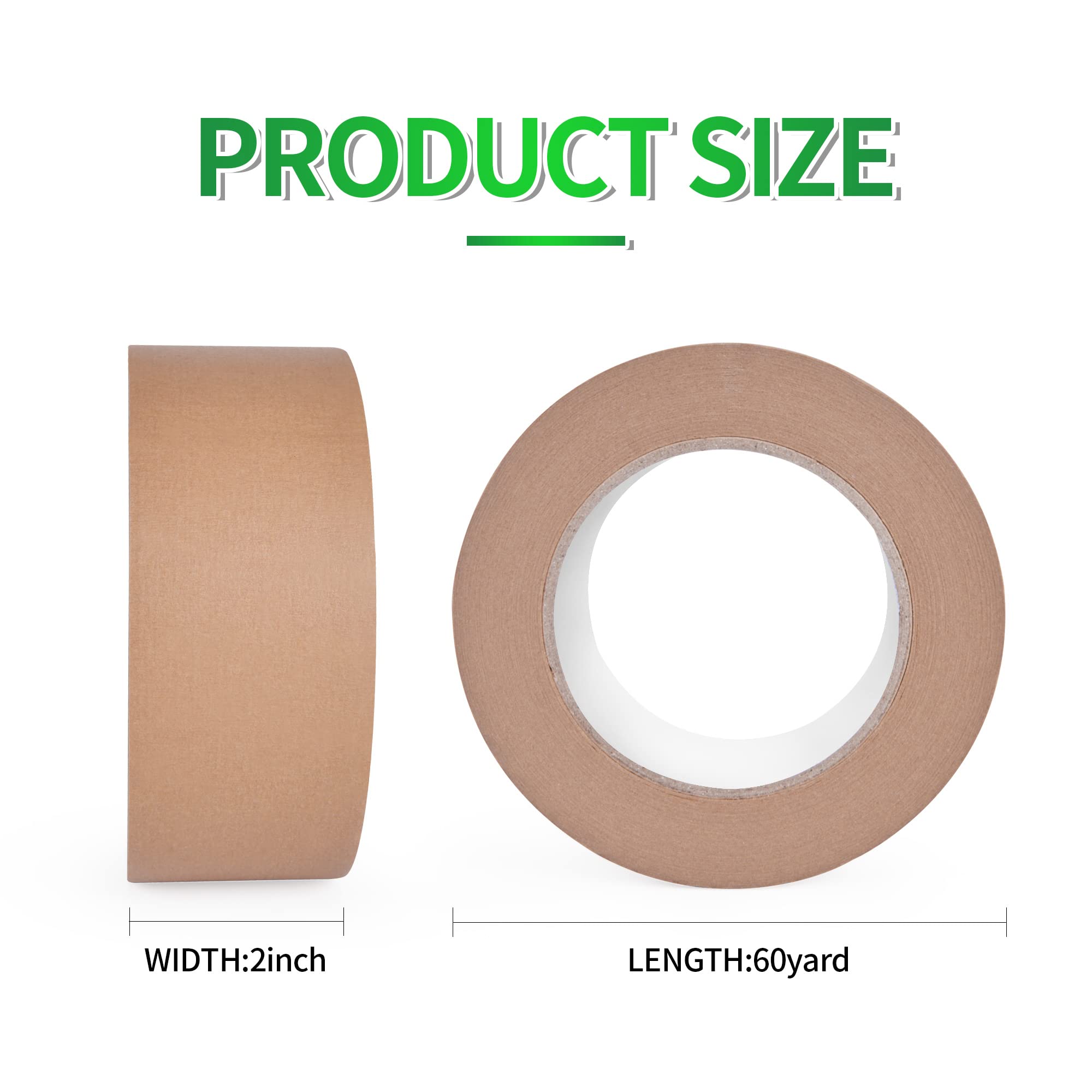 TAPEBEAR 6 Rolls Eco-Friendly Kraft Paper Tape, 2inch x 60yards Biodegradable Kraft Paper Tape, Recyclable Writable Packing Tape, Non-Coated Surface for Masking, Sealing, and Packaging Use
