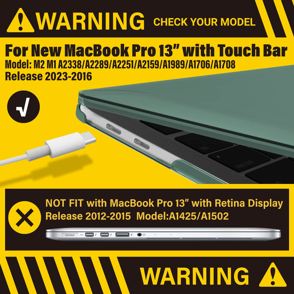 IBENZER Compatible with 2025 2024 M2 M1 MacBook Pro 13 Inch Case 2025-2016 A2338 A2289 A2251 A2159 A1989 A1706 A1708, Hard Shell Case&Keyboard Cover for Mac Pro 13, Midnight Green, CA-T13-MTGN+1