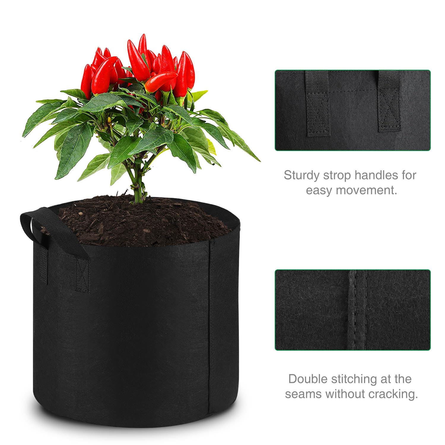 Lyincat 12-Pack 3 Gallon Grow Bags Heavy Duty Thickened Nonwoven Fabric Pots with Durable Handles