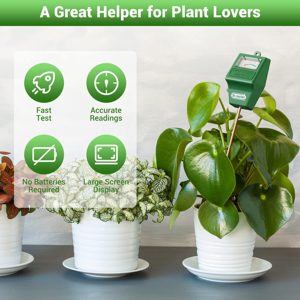 Soil Moisture Meter, Dr.meter 2 Pack Moisture Meter for Plants, Great for Garden Lawn Farm Indoor & Outdoor Use, Soil Tester Hygrometer Sensor for House Plants, Gardening Gifts, No Battery Needed