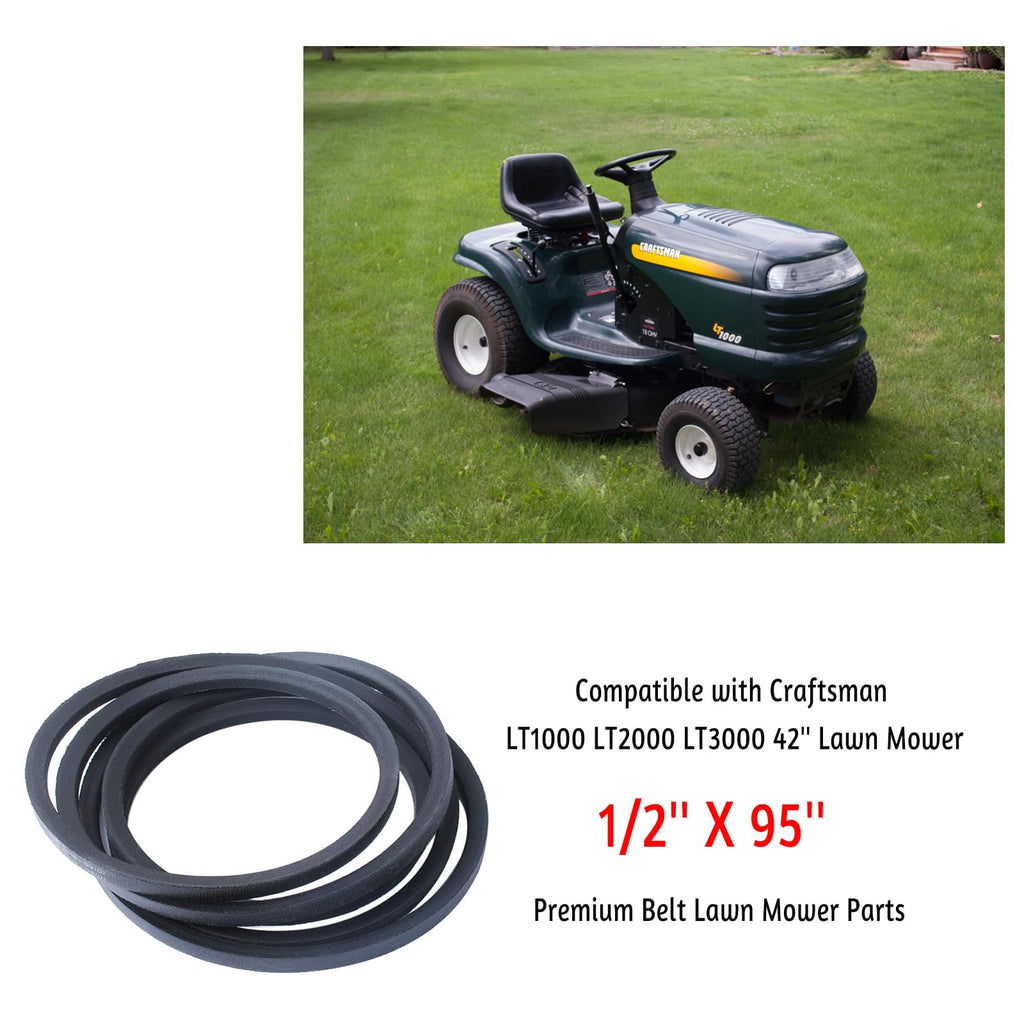 144959 Belt Compatible with Craftsman LT1000 LT2000 LT3000 42'' Lawn Mower,1/2'' X 95'' Premium Belt Lawn Mower Parts,Replace 130801 24690 160855 144959 144959D AYP Sears Roper Poulan Pro