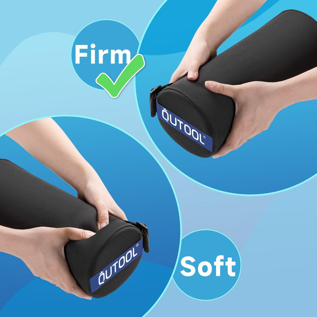 QUTOOL Lumbar Roll Support for Office Chair – Lower Back Support Cushion for Sitting, Anti-Slip Adjustable Strap, Firm Foam, Removable Washable Cover