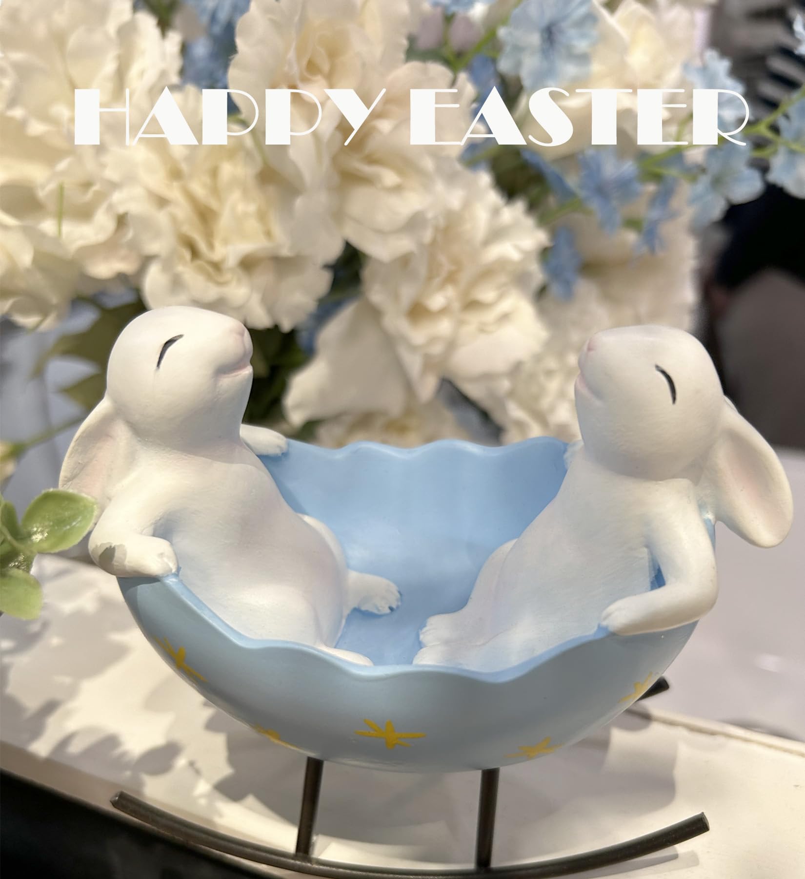 realideas Easter Bunny Decorations Spring Indoor Home Decor Bunny Figurines Rabbit Bunny Candy Dish Serving Bowl - Home Table Decor Centerpiece Easter Bunny Collectible Figurines