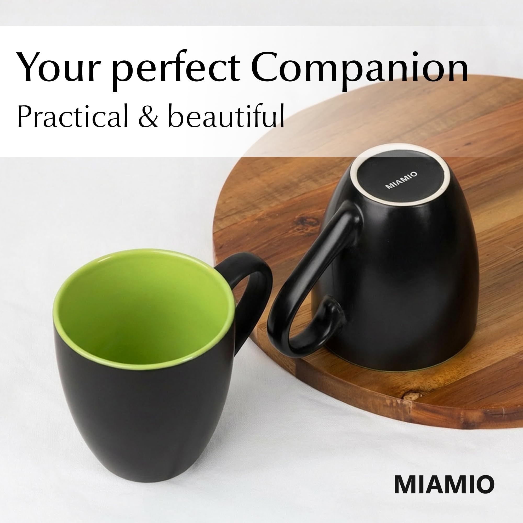 MIAMIO - 6 x 350 ml Stoneware Coffee Mug/Cup Set - Le Papillon Collection (Black-Colorful)